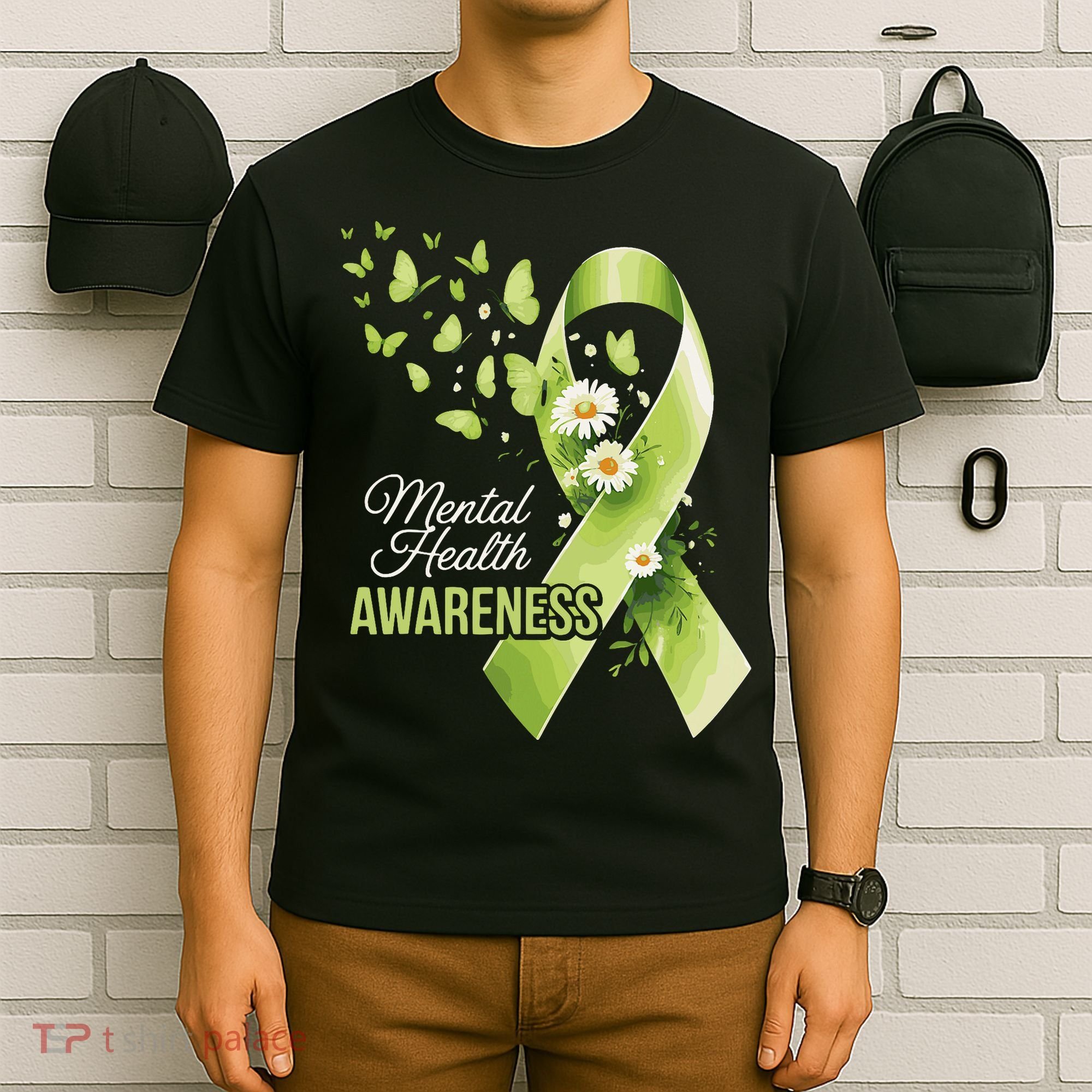 Mental Health Awareness Butterfly Green Ribbon  T-Shirt