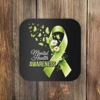 Mental Health Awareness Butterfly Green Ribbon  Coaster thumb 0