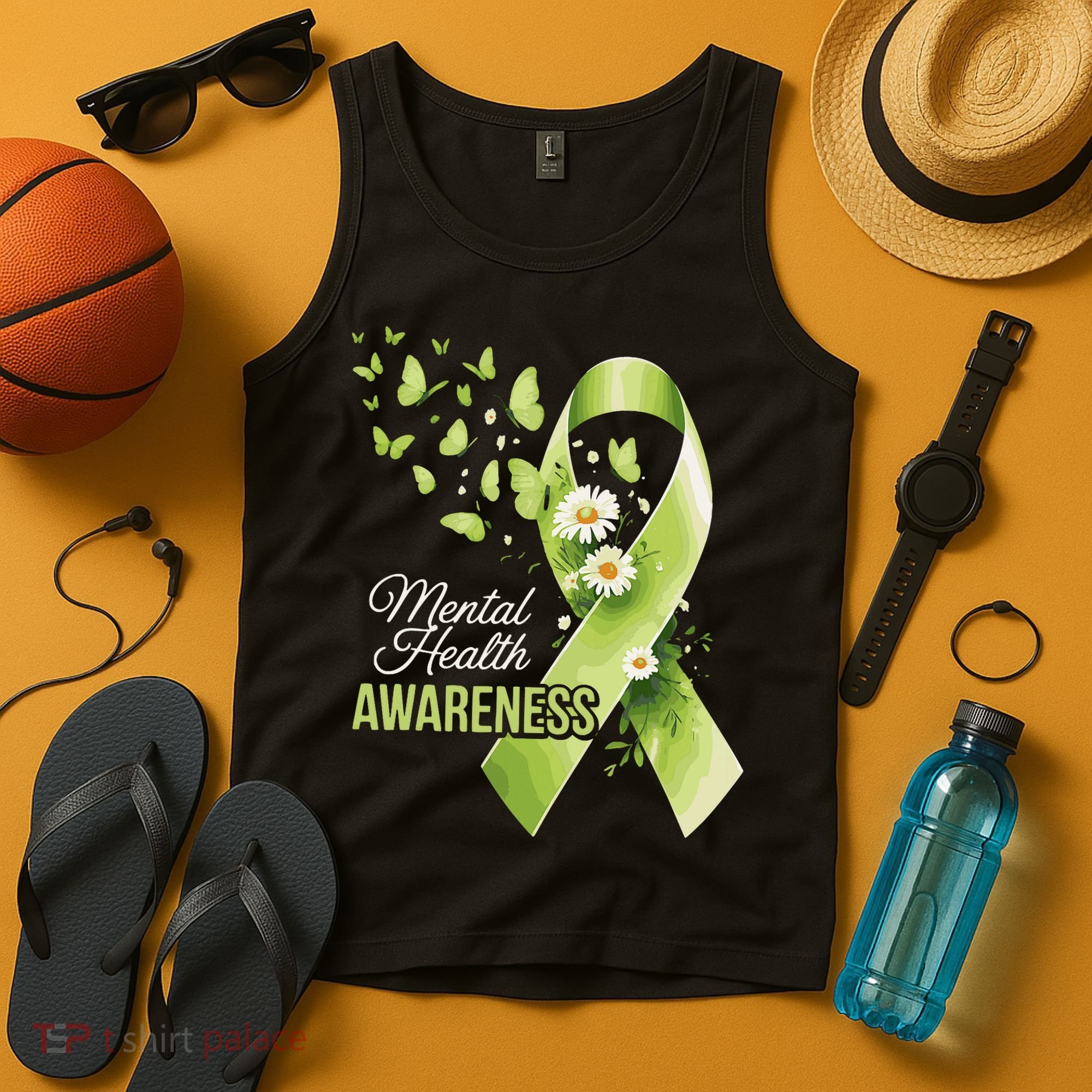 Mental Health Awareness Butterfly Green Ribbon  Tank Top