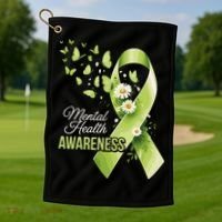 Mental Health Awareness Butterfly Green Ribbon  Golf Towel thumb 1