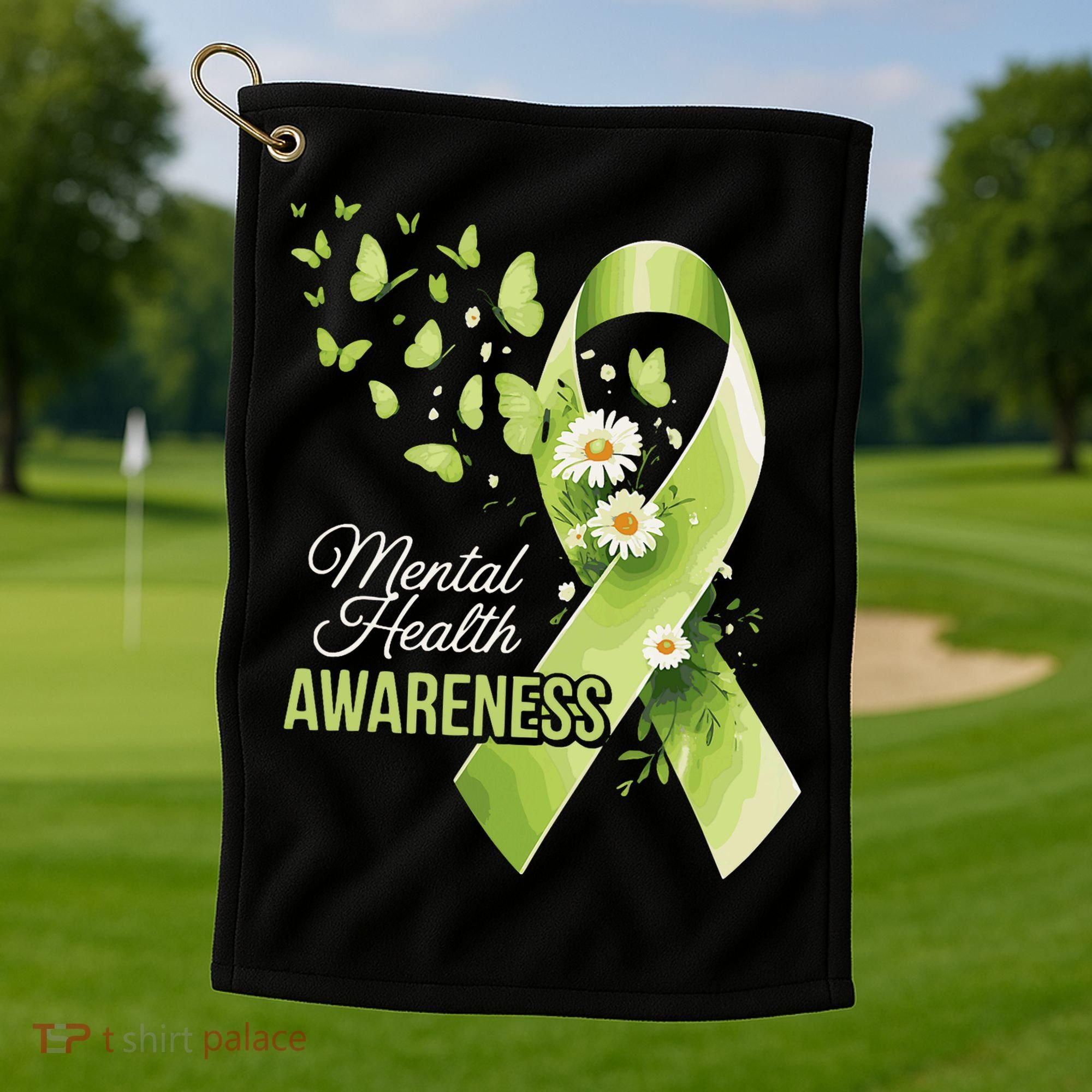 Mental Health Awareness Butterfly Green Ribbon  Golf Towel