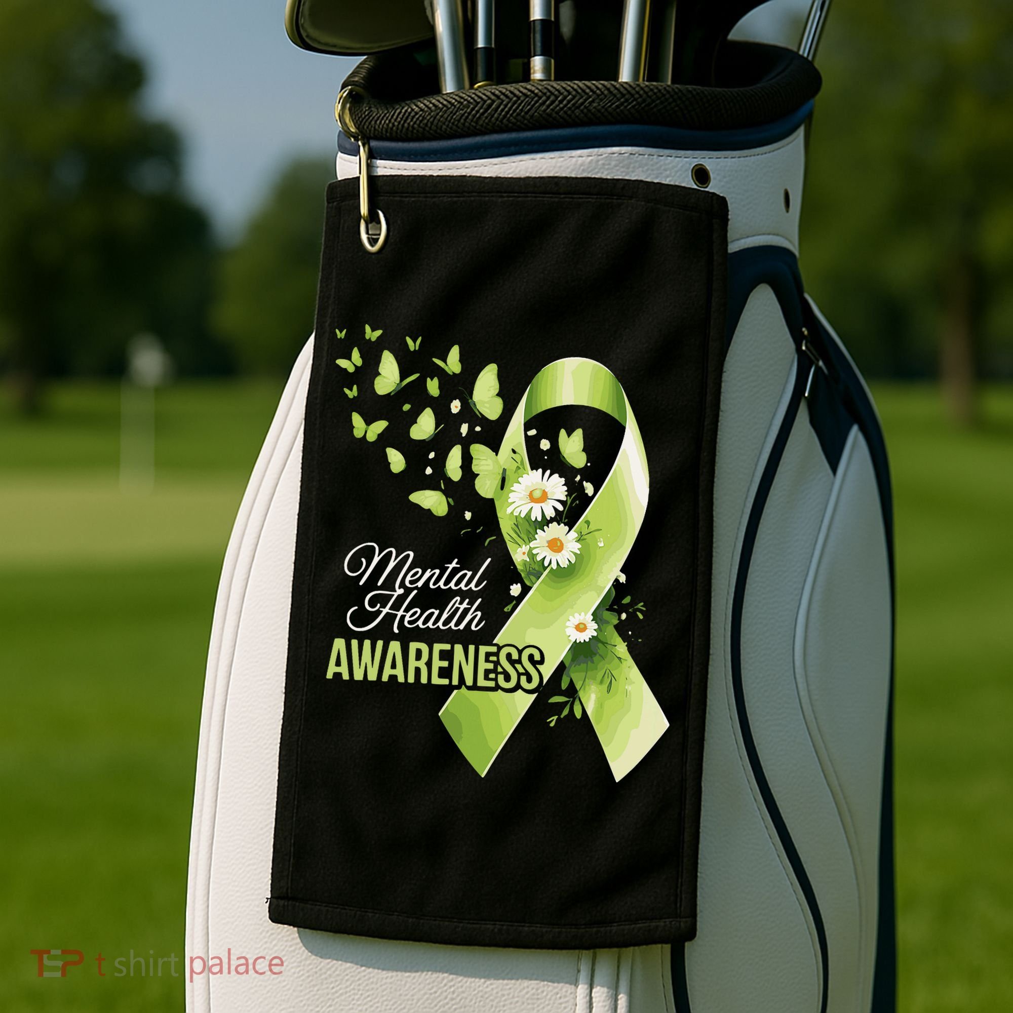Mental Health Awareness Butterfly Green Ribbon  Golf Towel