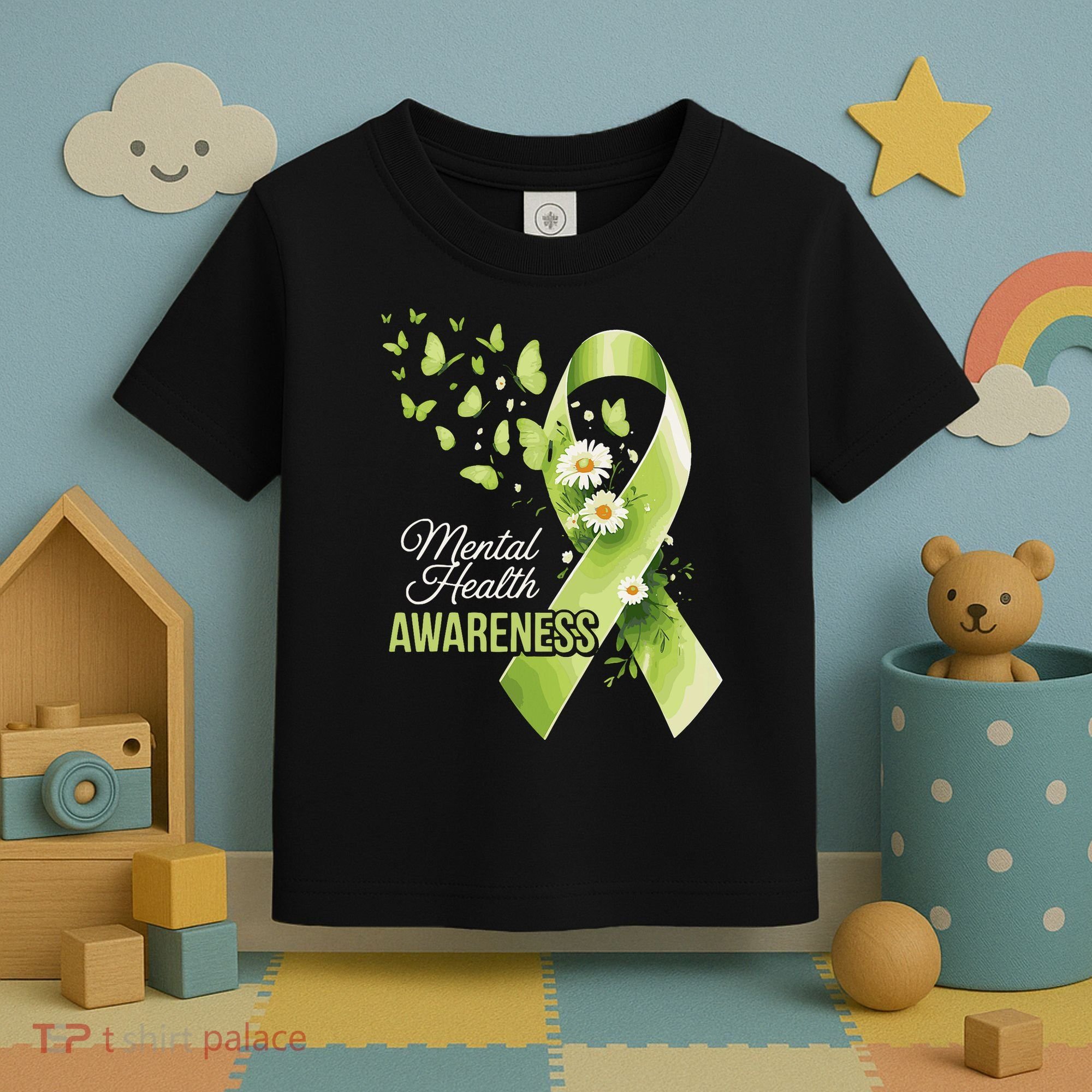 Mental Health Awareness Butterfly Green Ribbon  Toddler T-Shirt