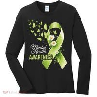 Mental Health Awareness Butterfly Green Ribbon  Women's Long Sleeve Shirt thumb 0