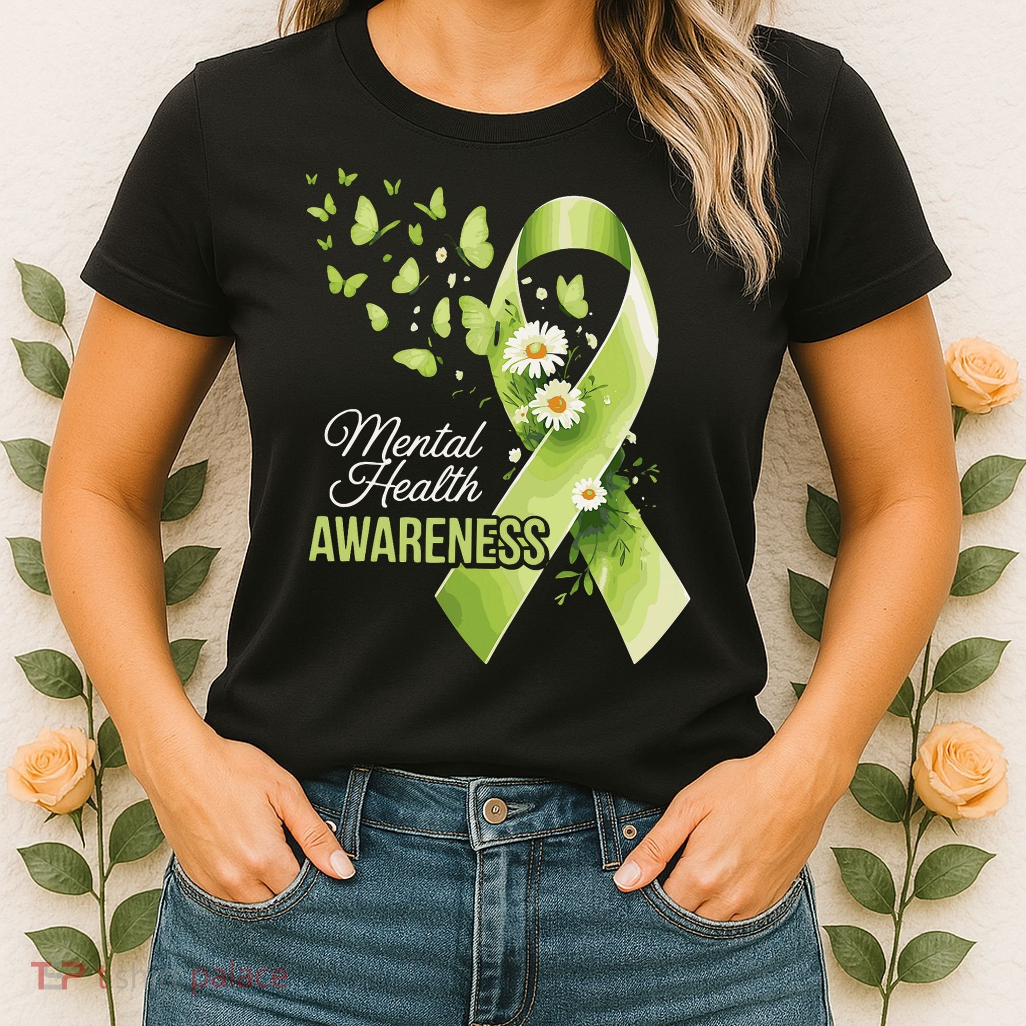 Mental Health Awareness Butterfly Green Ribbon  Women's T-Shirt