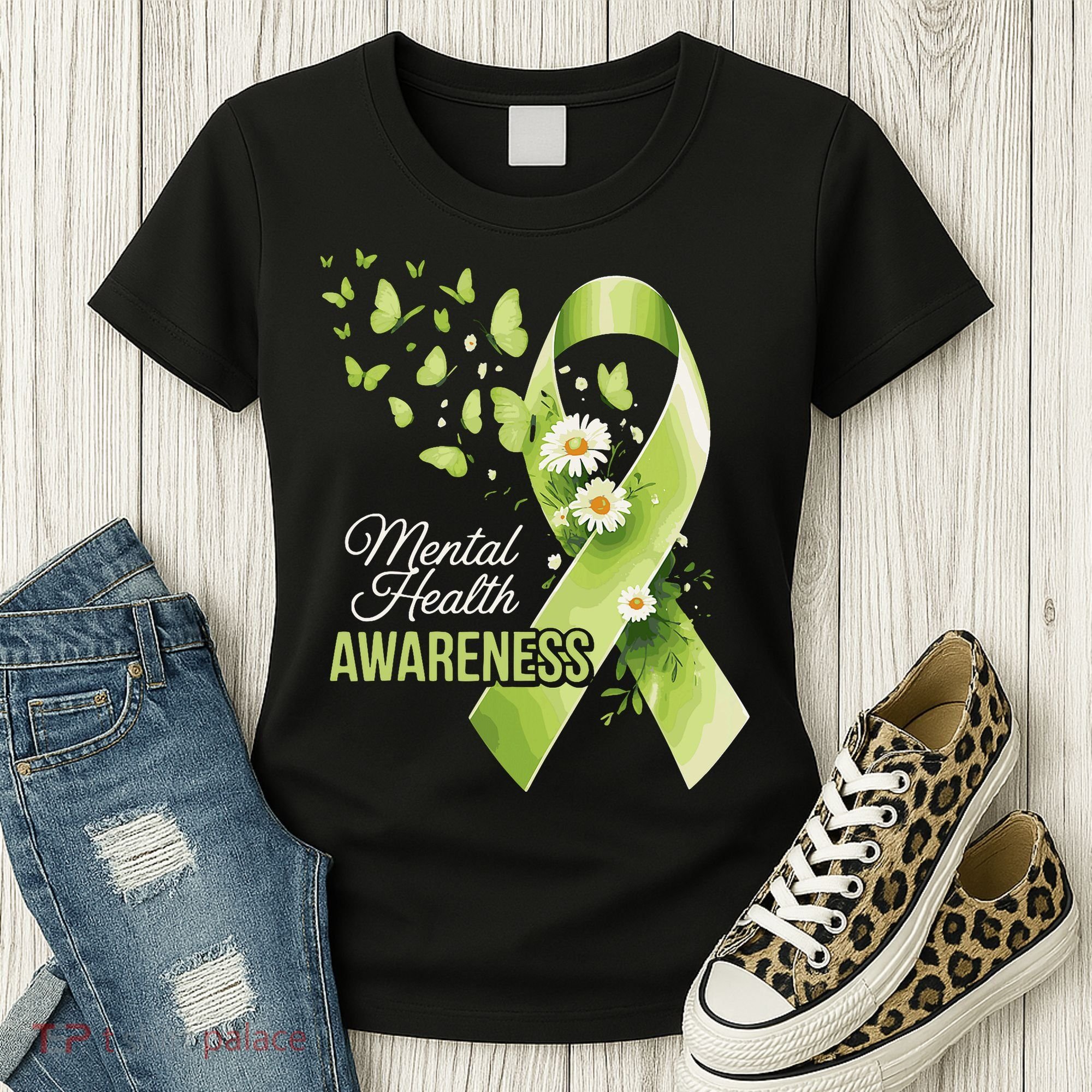 Mental Health Awareness Butterfly Green Ribbon  Women's T-Shirt