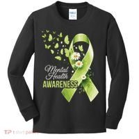 Mental Health Awareness Butterfly Green Ribbon  Kids Long Sleeve Shirt thumb 0