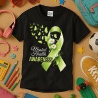 Mental Health Awareness Butterfly Green Ribbon  Kids T-Shirt thumb 3