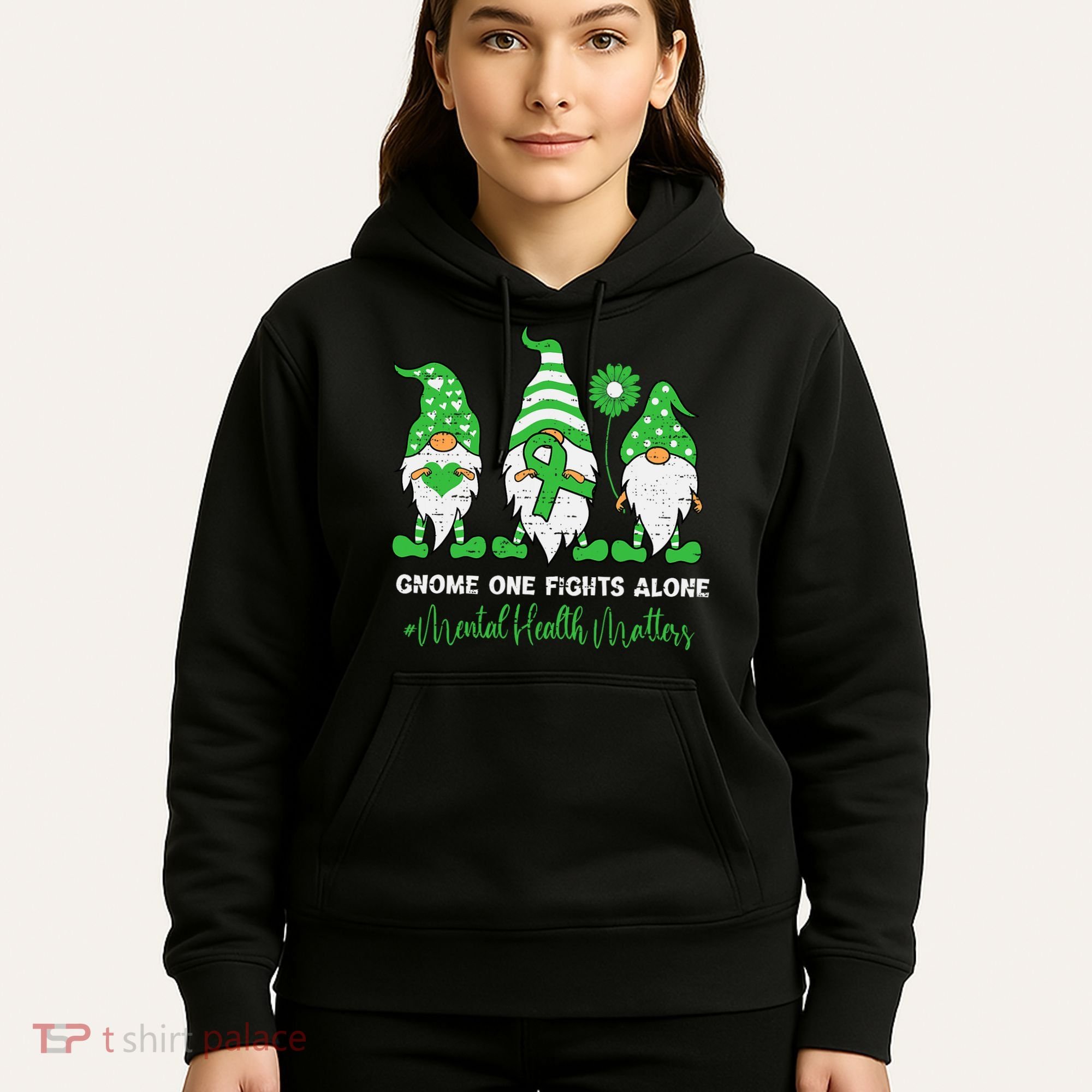 Mental Health Awareness Support Squad Gnome Green Ribbon Hoodie