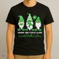 Mental Health Awareness Support Squad Gnome Green Ribbon T-Shirt thumb 3