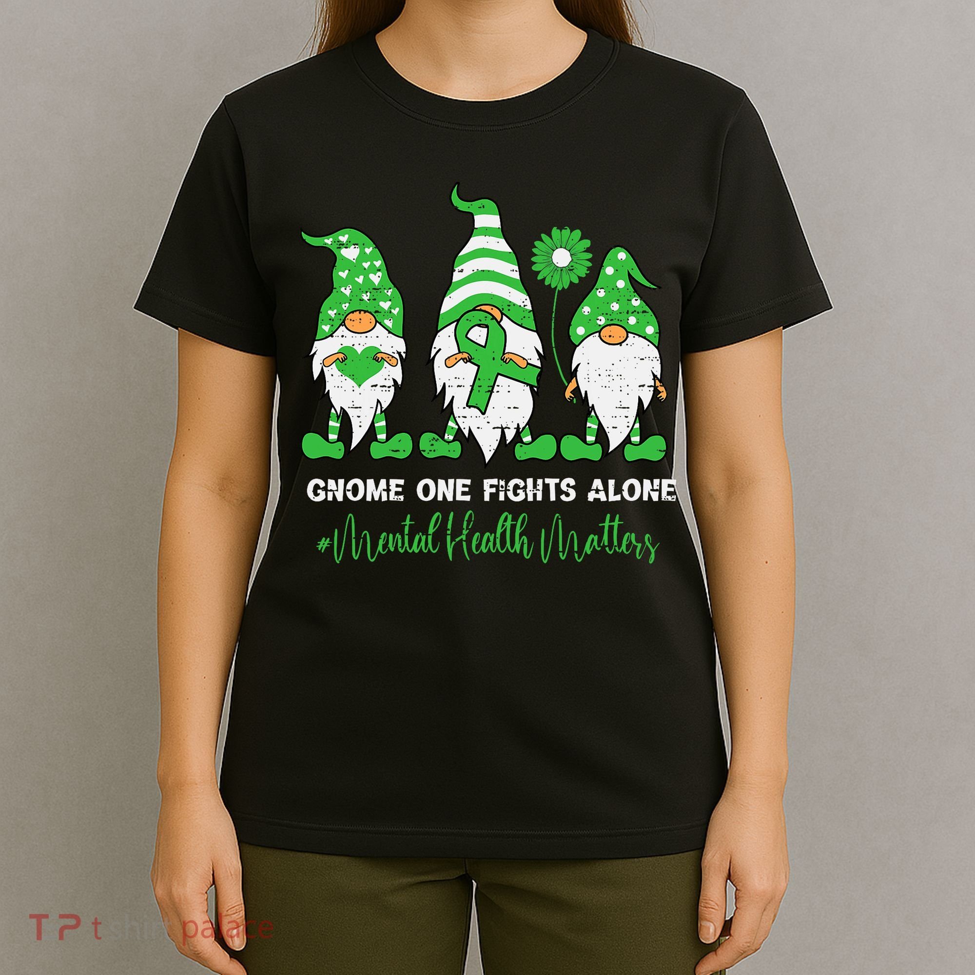 Mental Health Awareness Support Squad Gnome Green Ribbon T-Shirt