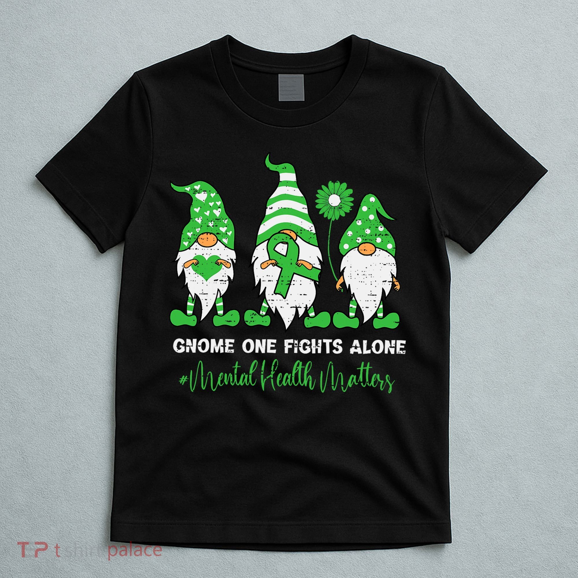 Mental Health Awareness Support Squad Gnome Green Ribbon T-Shirt