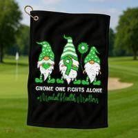 Mental Health Awareness Support Squad Gnome Green Ribbon Golf Towel thumb 1