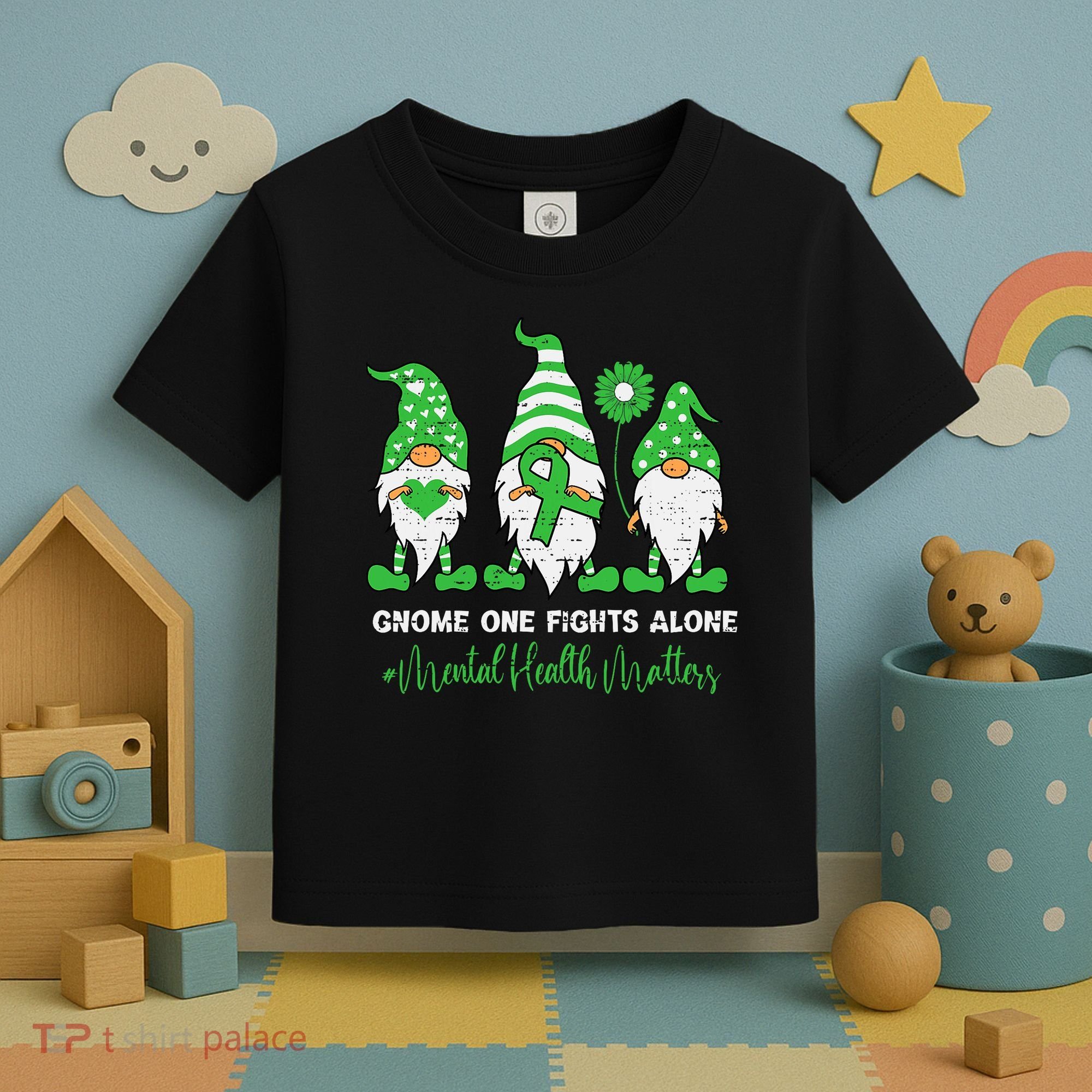 Mental Health Awareness Support Squad Gnome Green Ribbon Toddler T-Shirt