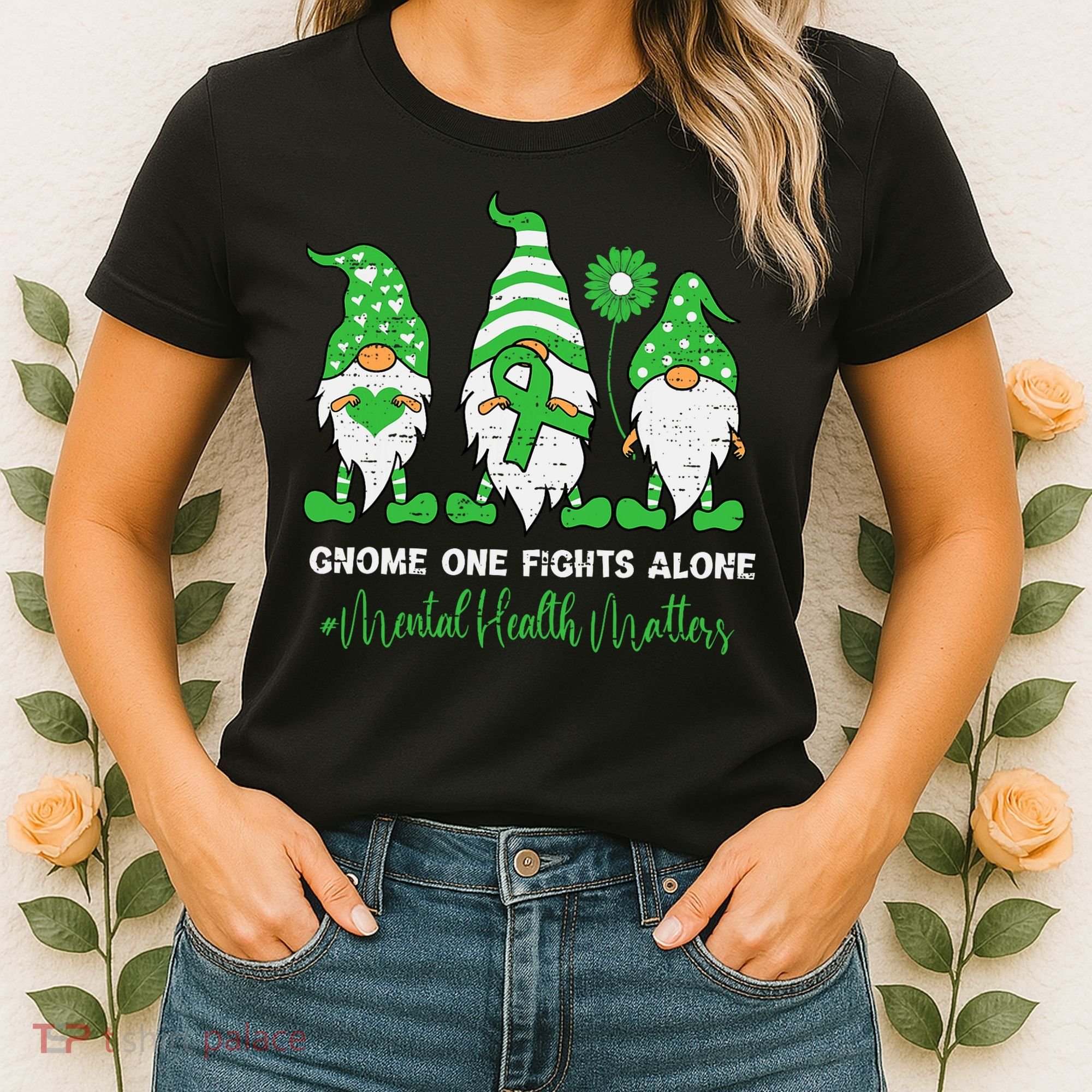Mental Health Awareness Support Squad Gnome Green Ribbon Women's T-Shirt