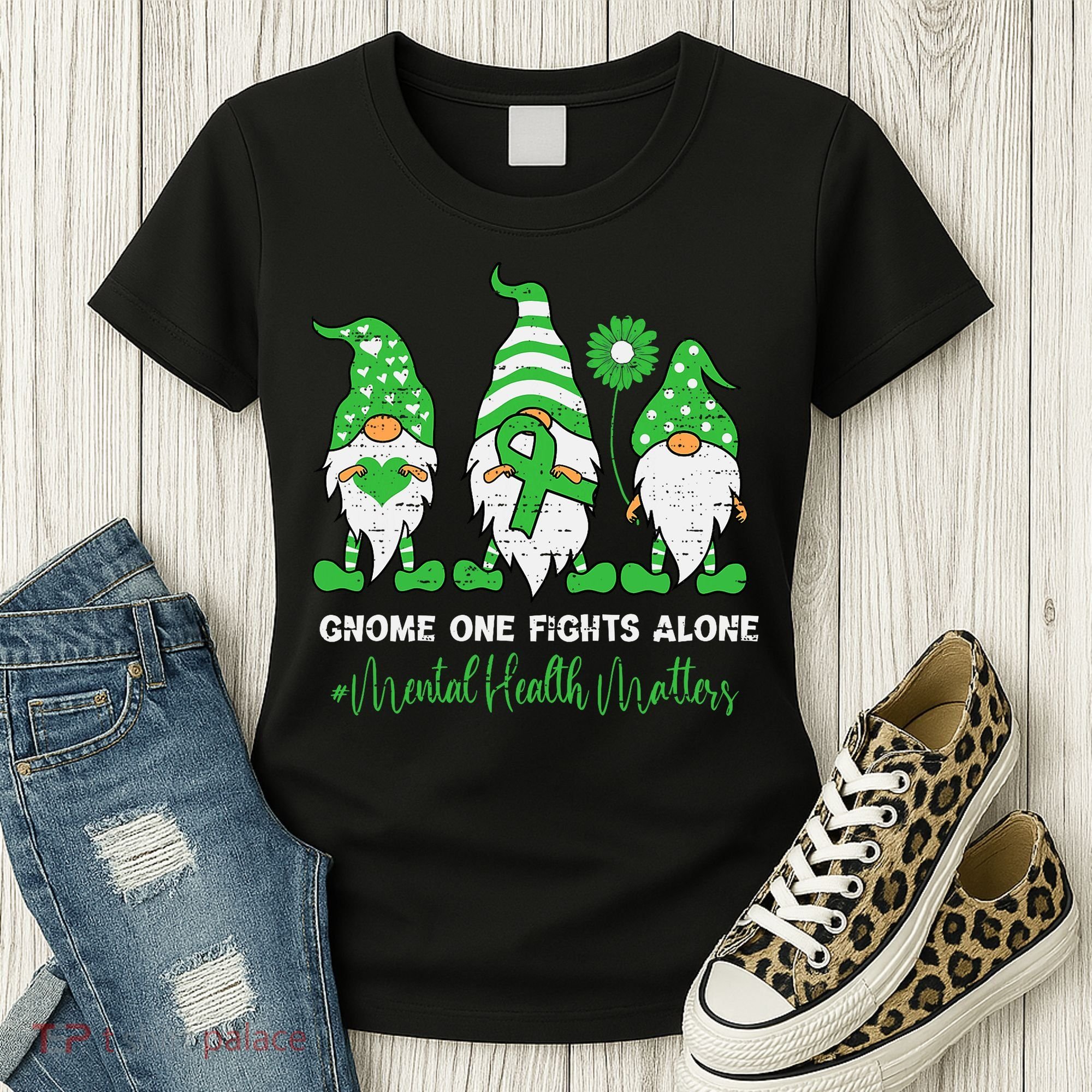 Mental Health Awareness Support Squad Gnome Green Ribbon Women's T-Shirt