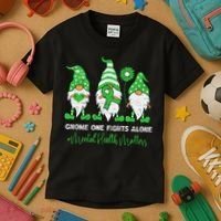 Mental Health Awareness Support Squad Gnome Green Ribbon Kids T-Shirt thumb 3