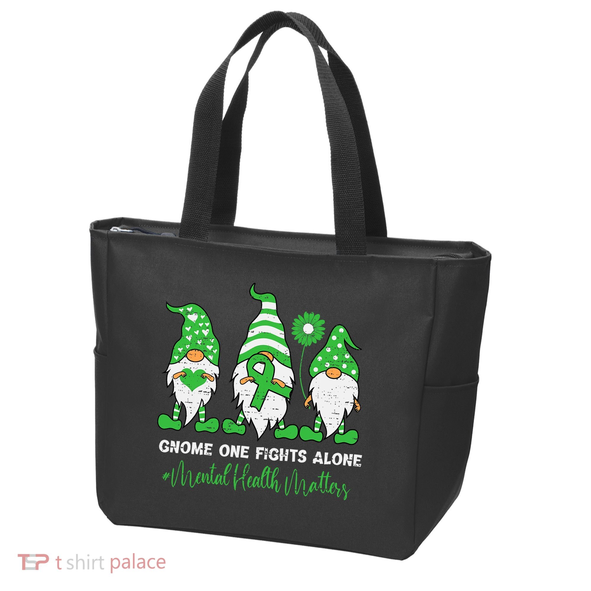 Mental Health Awareness Support Squad Gnome Green Ribbon Tote Bag