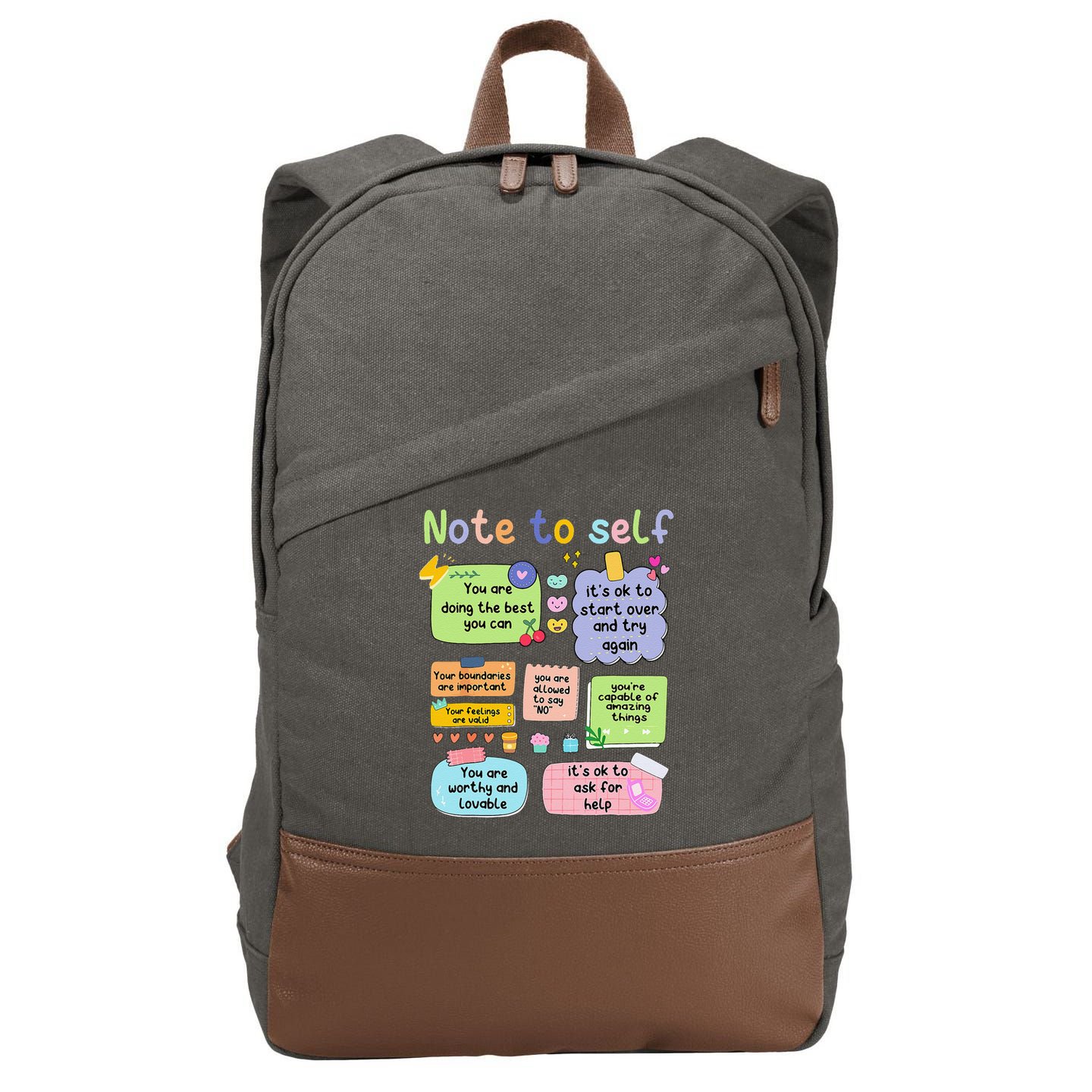 Mental Health Awareness Note To Self Positive Matters Cotton Canvas Backpack
