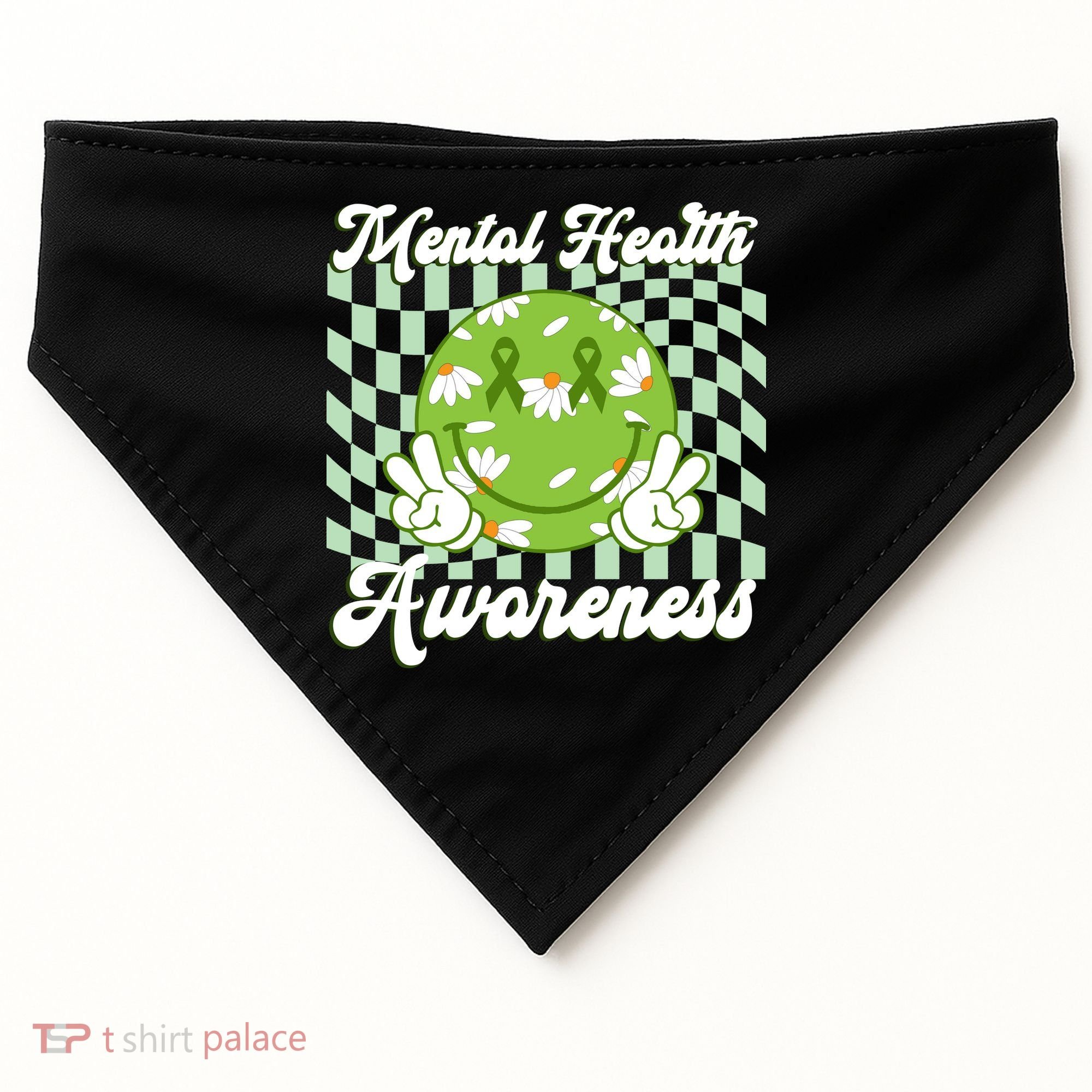 Mental Health Awareness Smile Face Groovy USA-Made Doggie Bandana