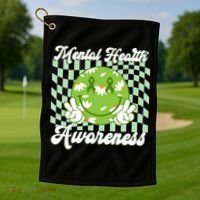 Mental Health Awareness Smile Face Groovy Golf Towel thumb 1