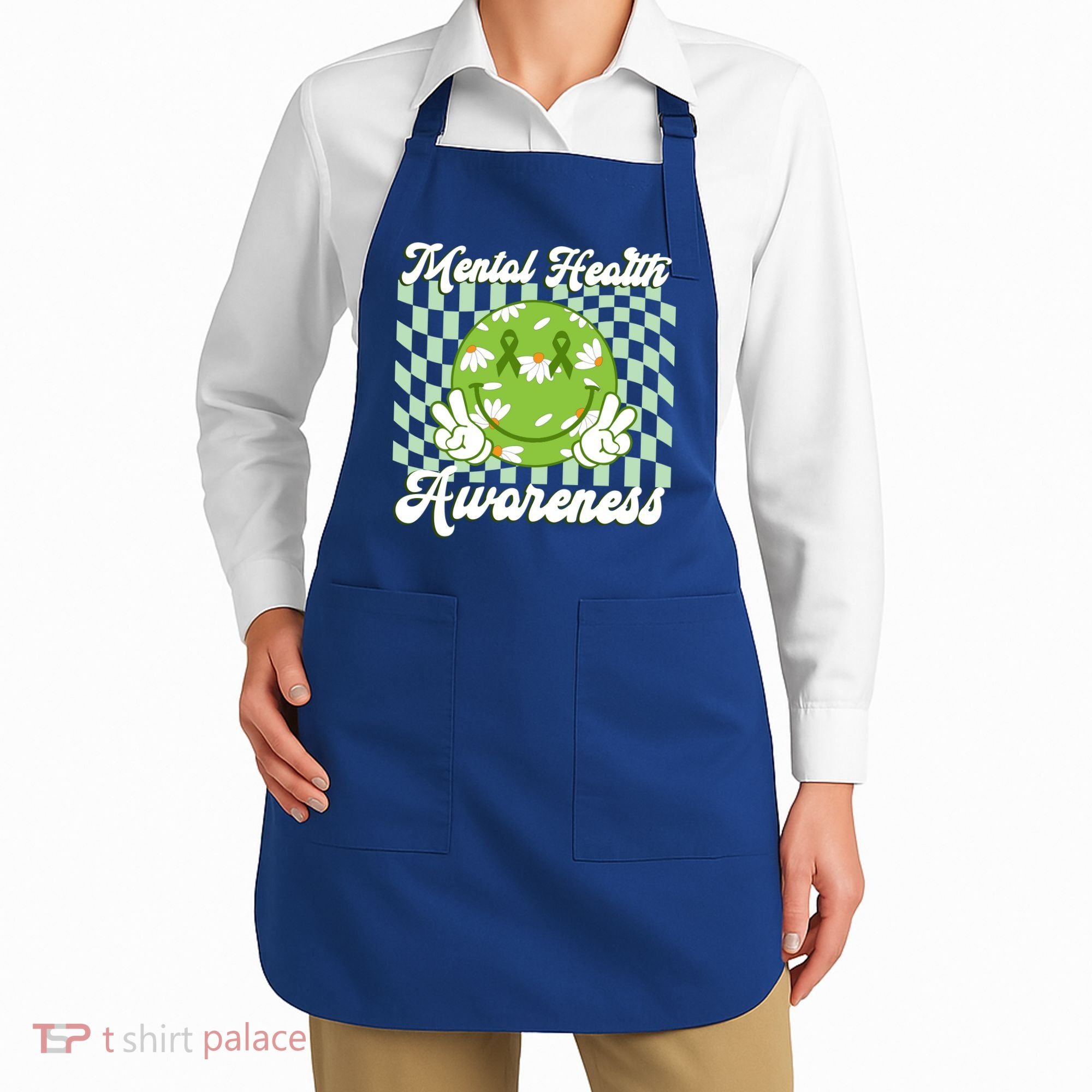 Mental Health Awareness Smile Face Groovy Apron