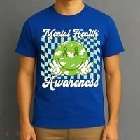 Mental Health Awareness Smile Face Groovy T-Shirt thumb 3