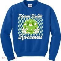 Mental Health Awareness Smile Face Groovy Kids Sweatshirt thumb 0