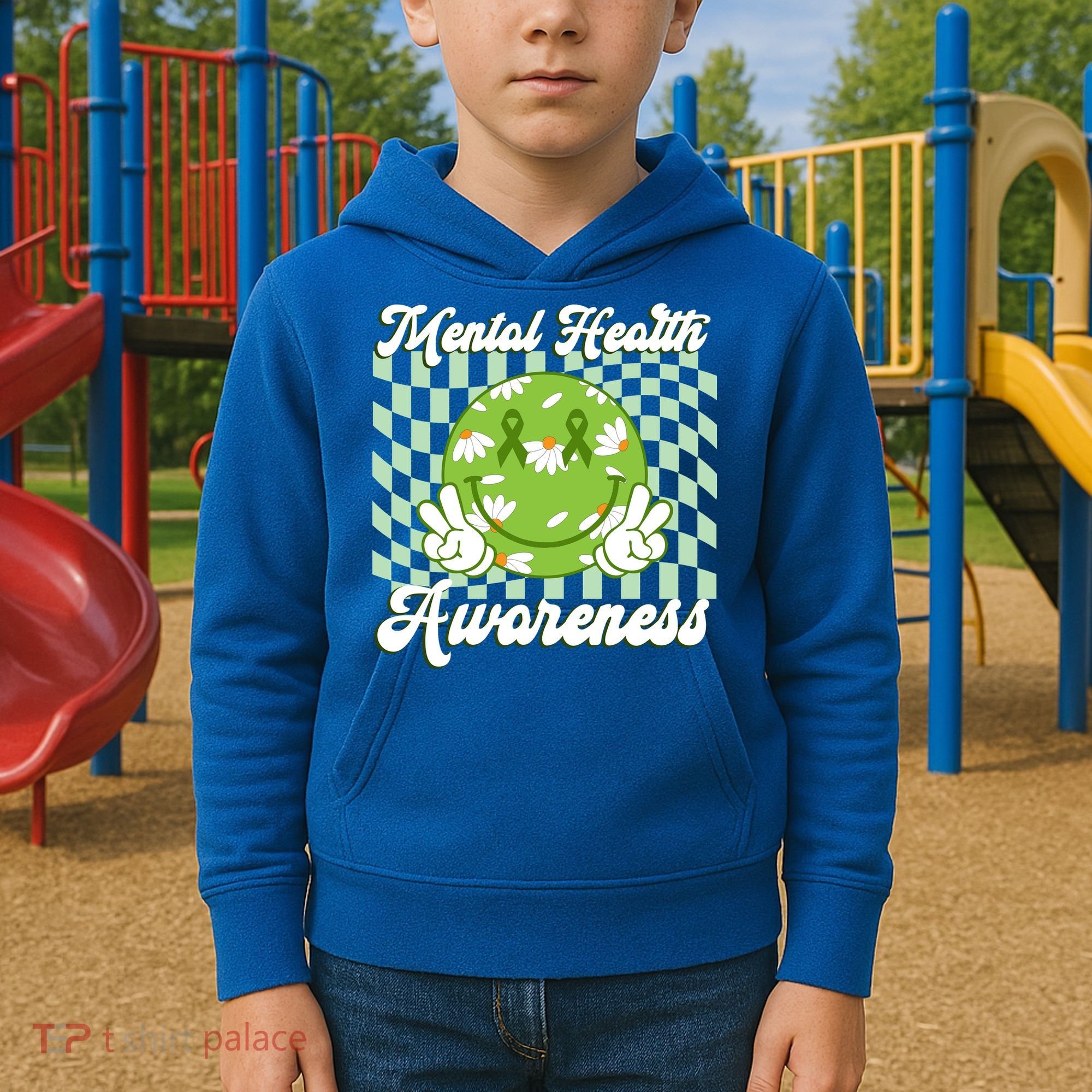 Mental Health Awareness Smile Face Groovy Kids Hoodie