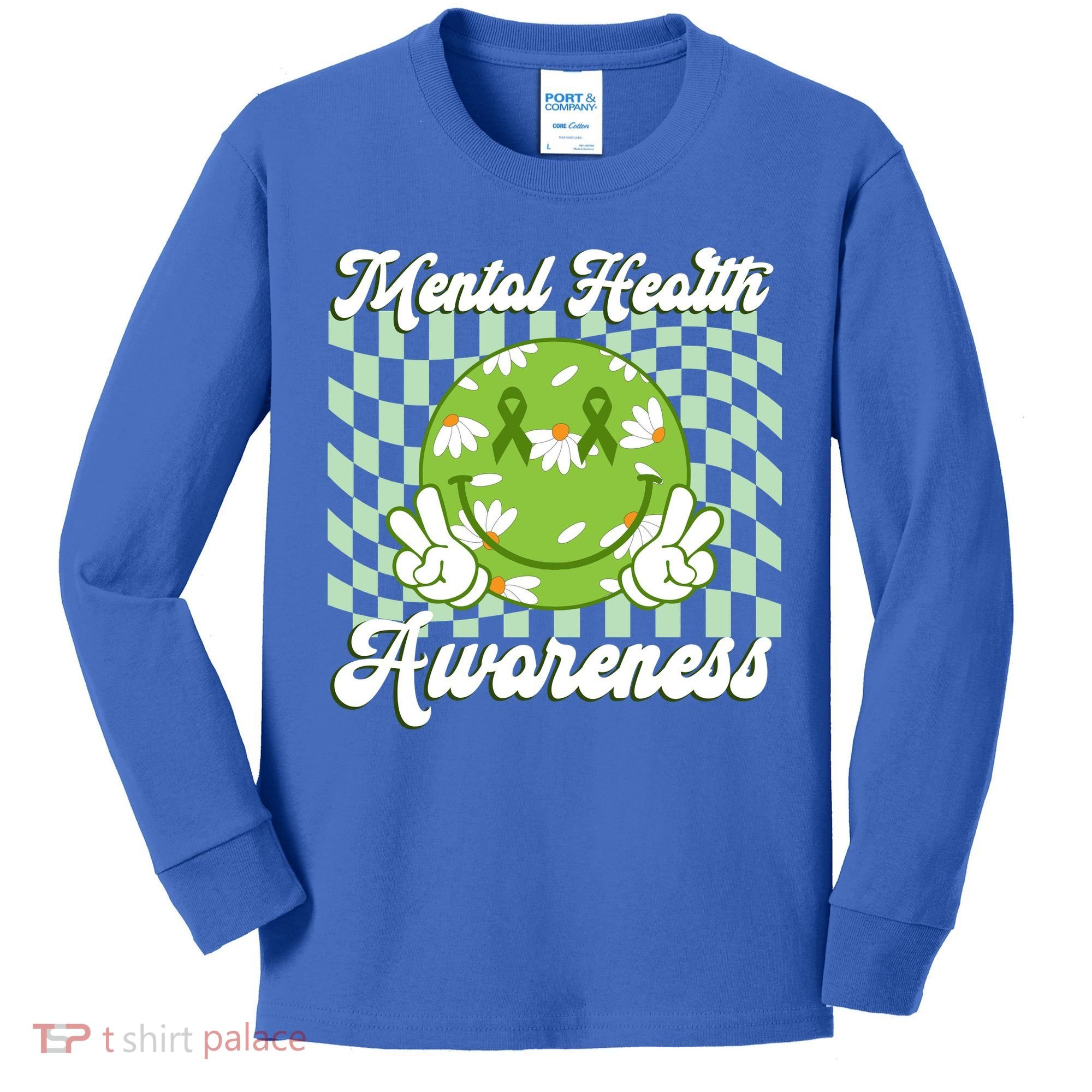 Mental Health Awareness Smile Face Groovy Kids Long Sleeve Shirt