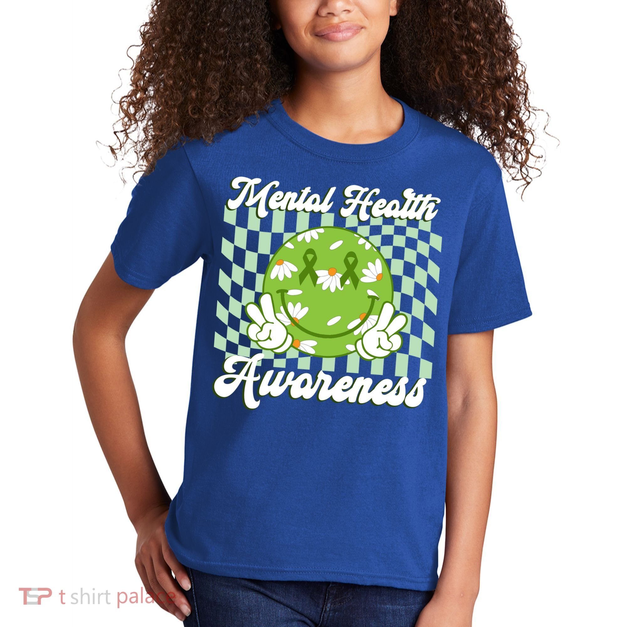 Mental Health Awareness Smile Face Groovy Kids T-Shirt