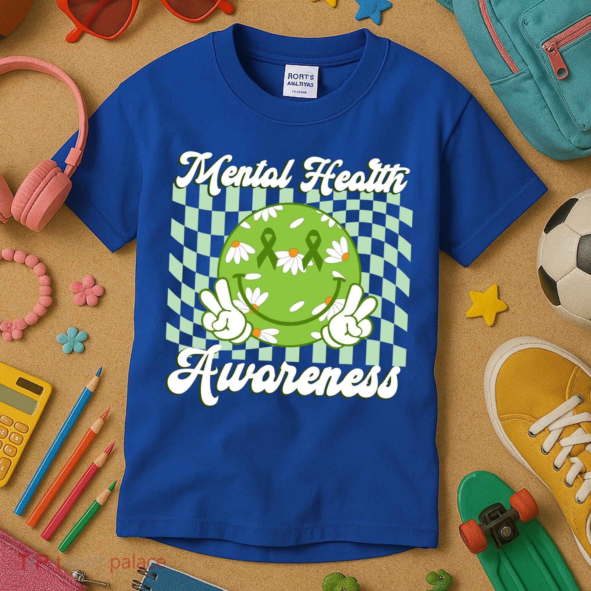 Mental Health Awareness Smile Face Groovy Kids T-Shirt