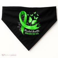 Mental Health Awareness Butterfly Green Ribbon  USA-Made Doggie Bandana thumb 0