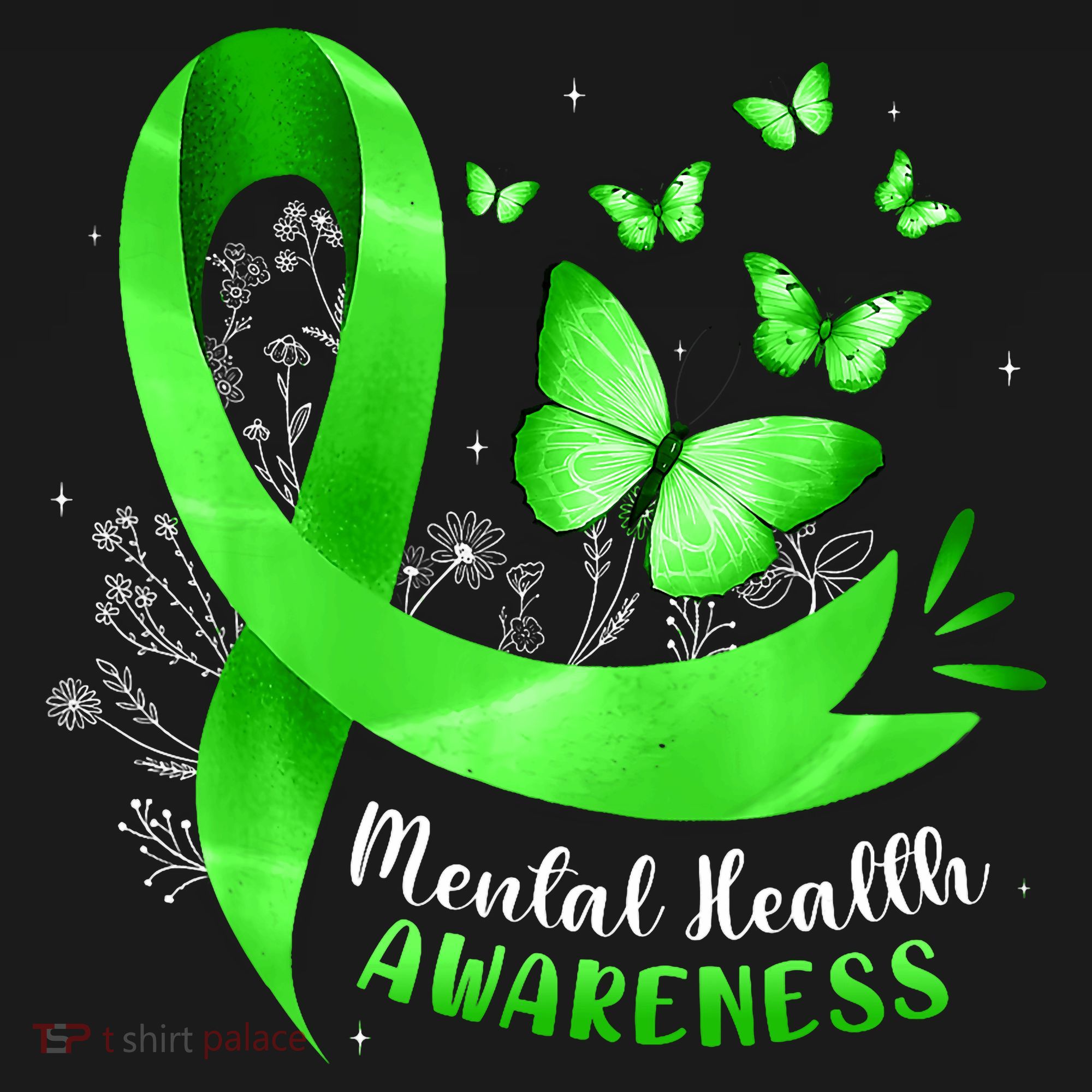 Mental Health Awareness Butterfly Green Ribbon  Long Sleeve Shirt
