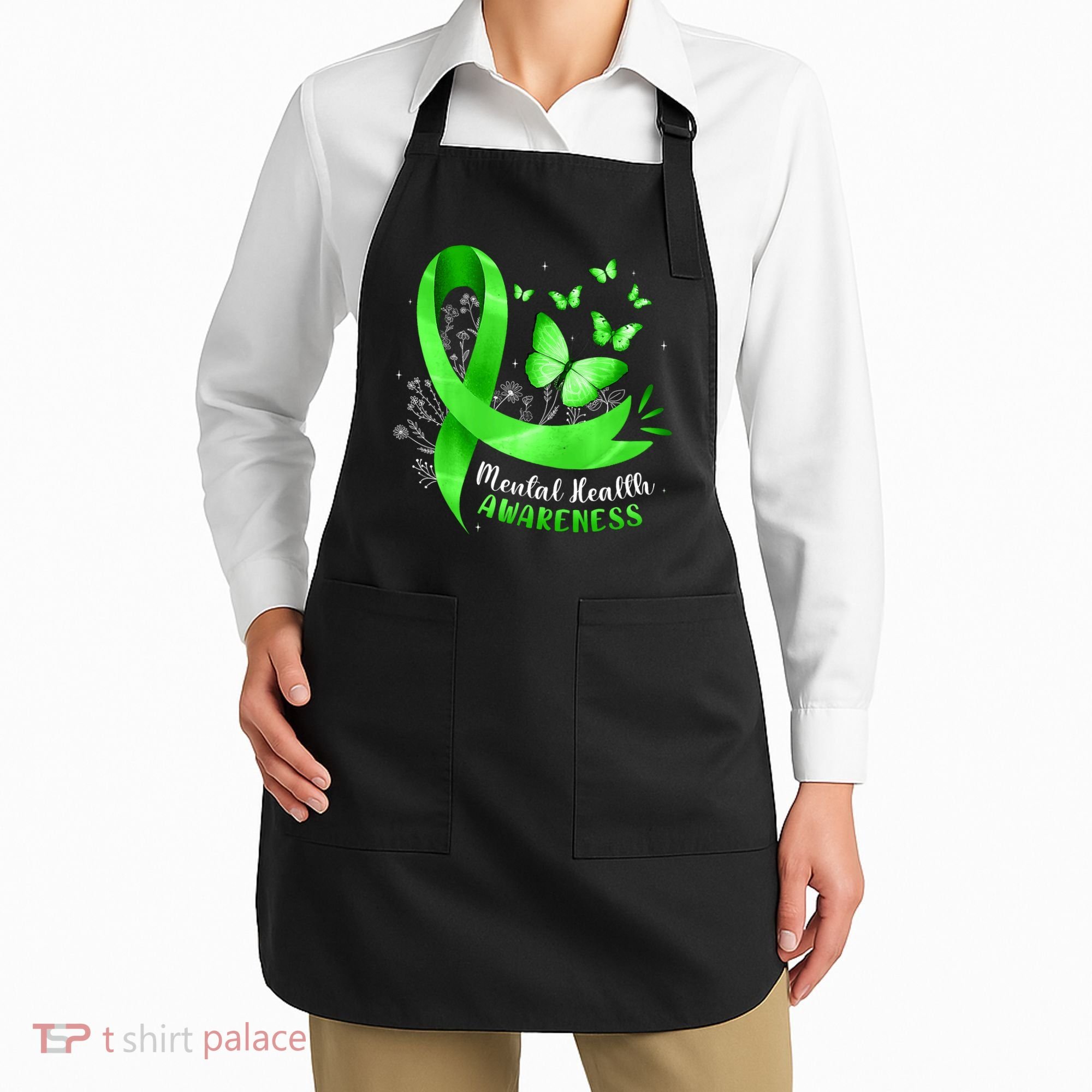 Mental Health Awareness Butterfly Green Ribbon  Apron