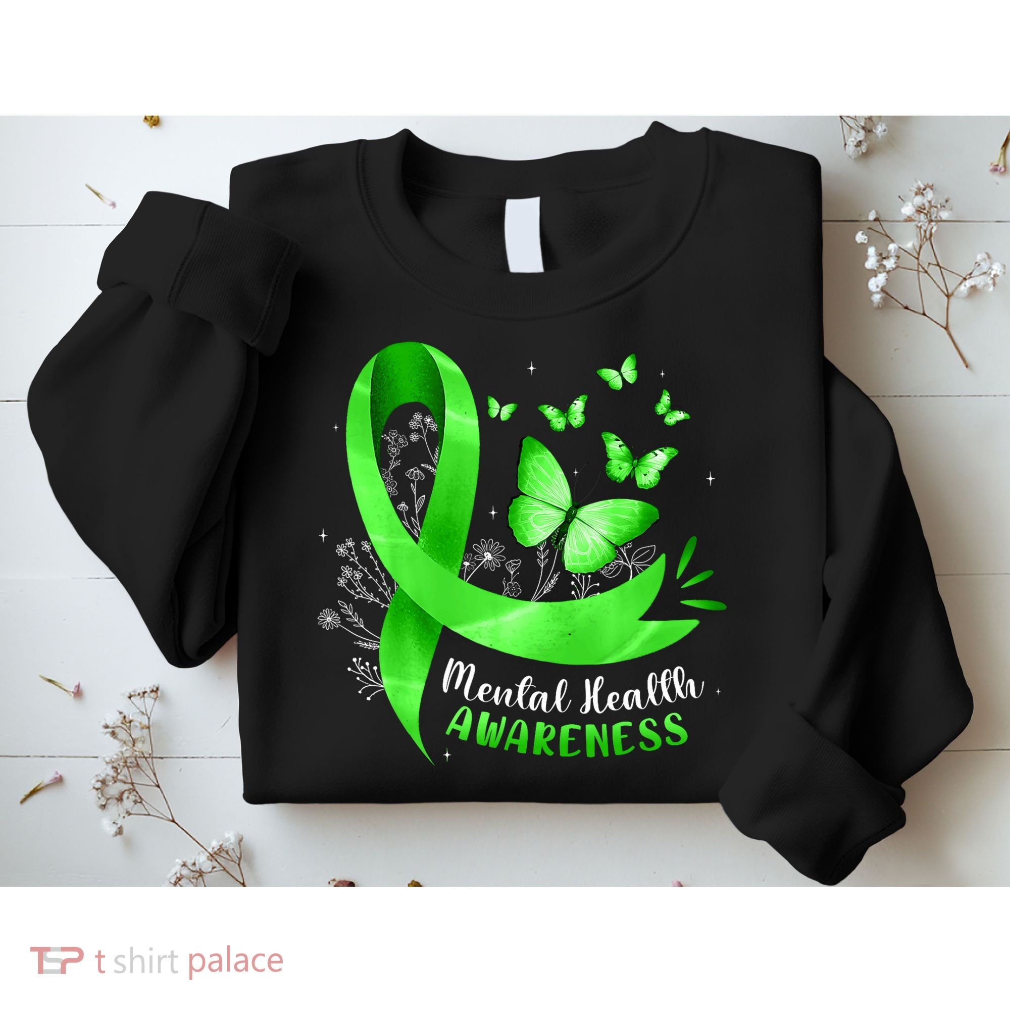 Mental Health Awareness Butterfly Green Ribbon  Sweatshirt