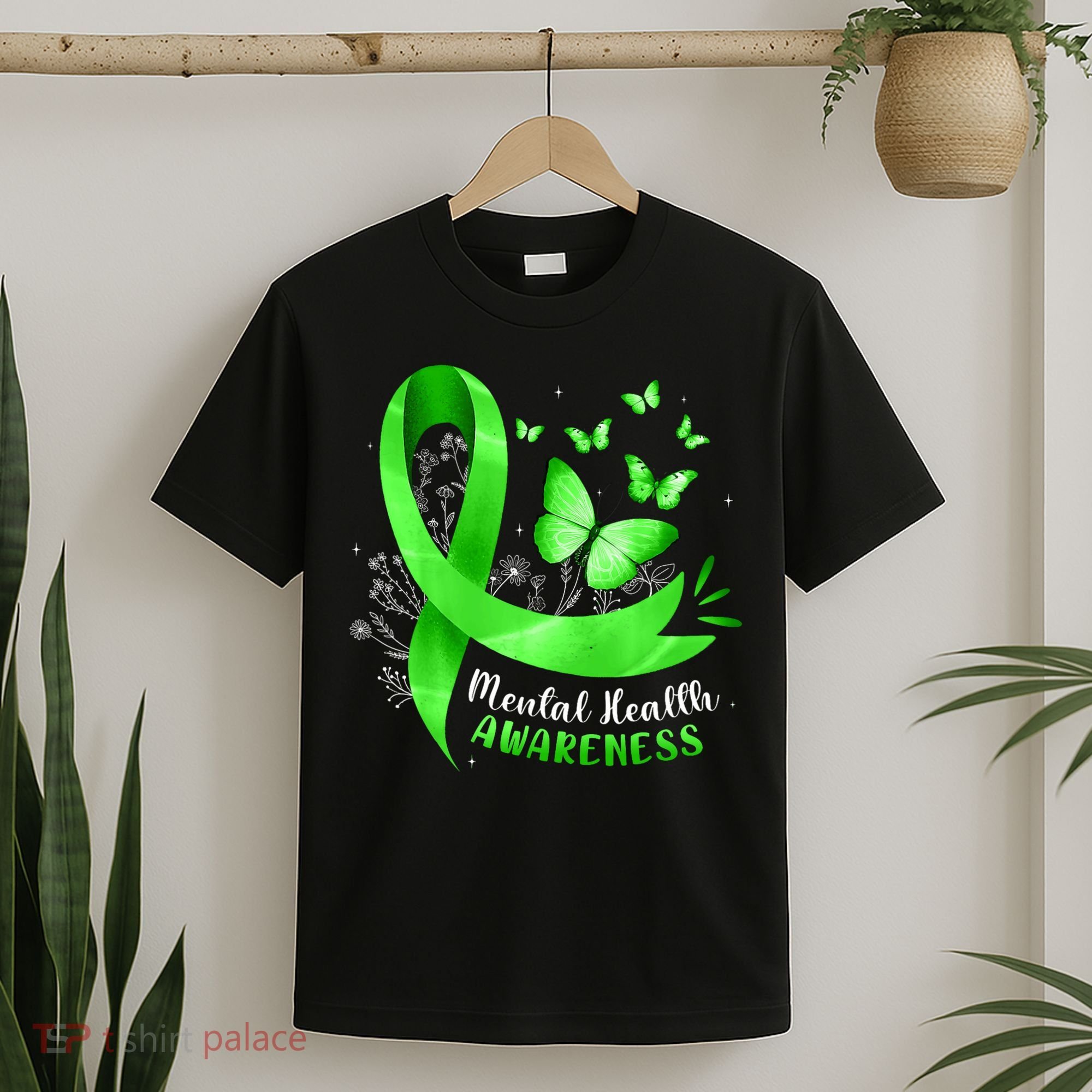 Mental Health Awareness Butterfly Green Ribbon  T-Shirt