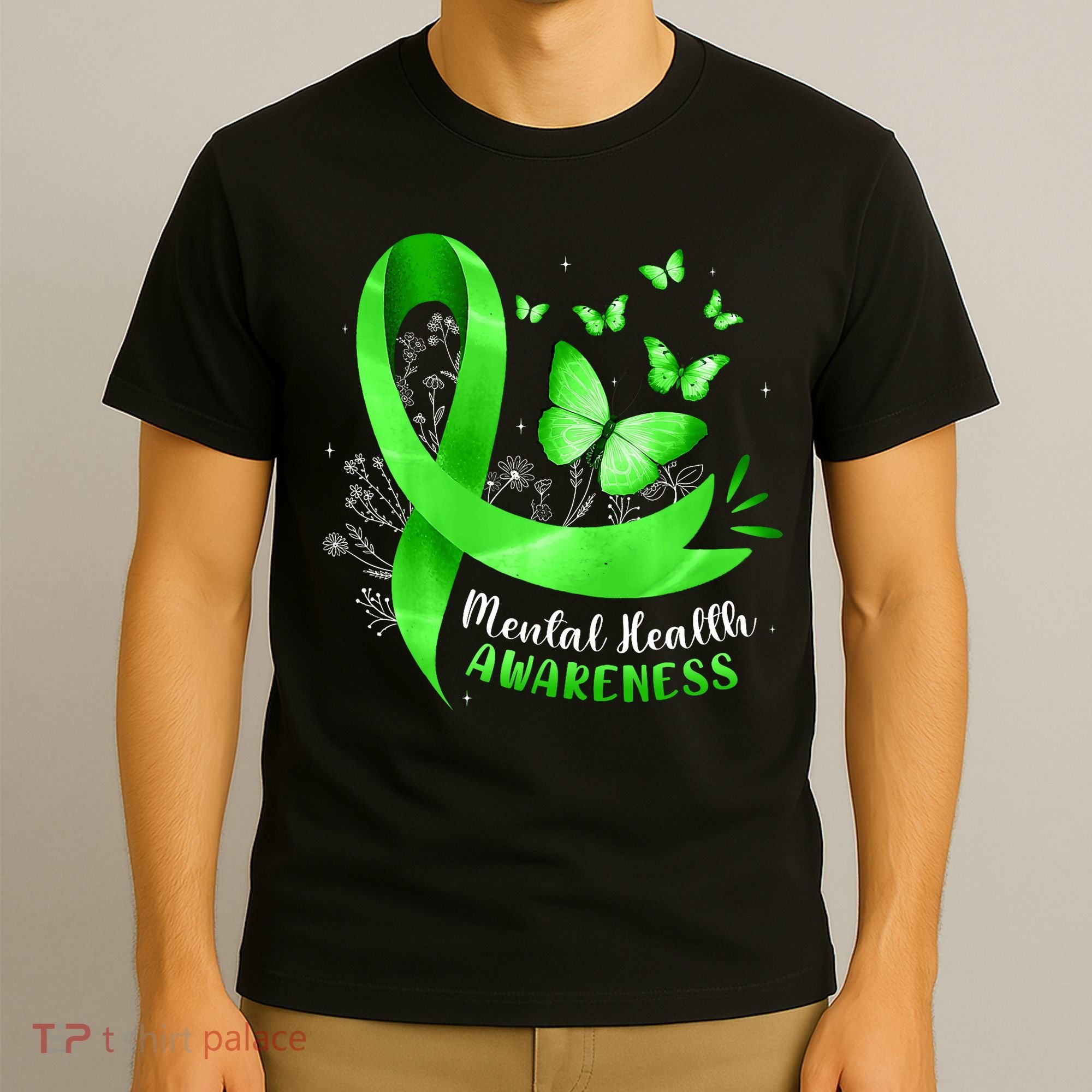 Mental Health Awareness Butterfly Green Ribbon  T-Shirt
