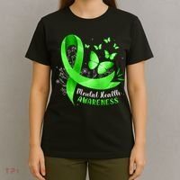 Mental Health Awareness Butterfly Green Ribbon  T-Shirt thumb 4