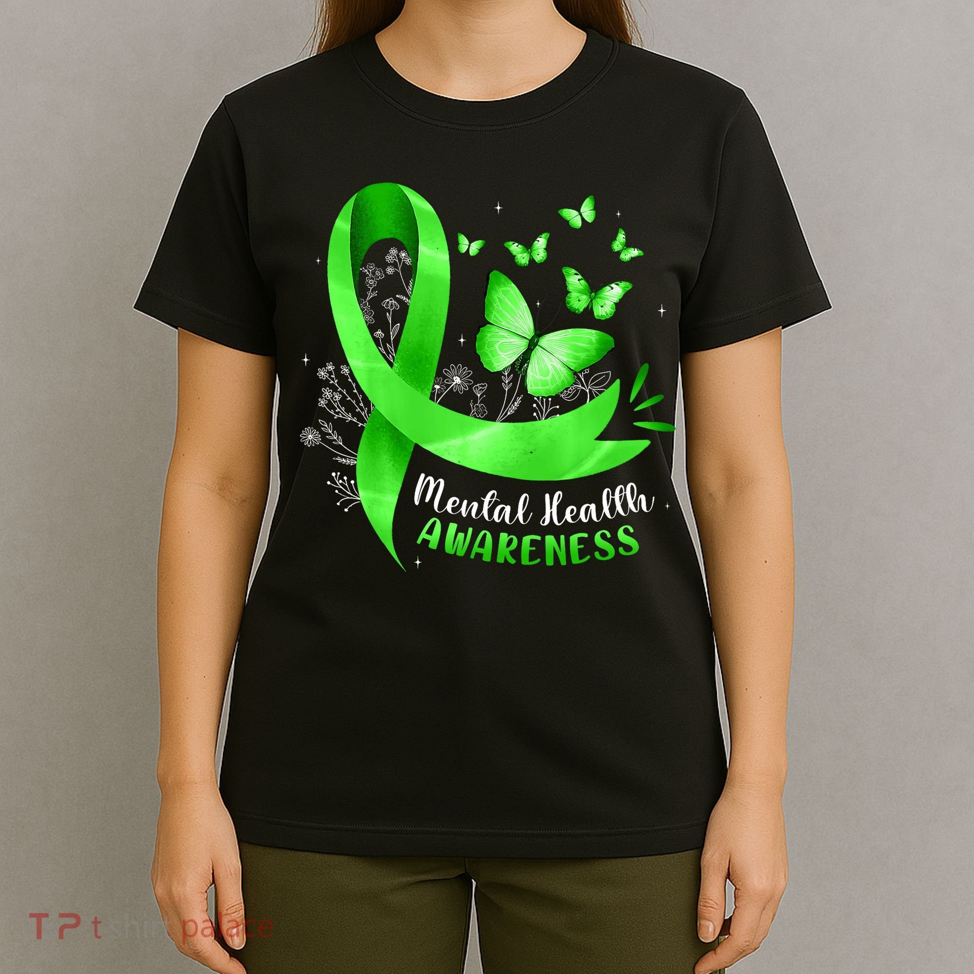 Mental Health Awareness Butterfly Green Ribbon  T-Shirt