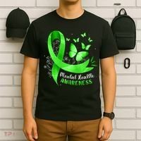 Mental Health Awareness Butterfly Green Ribbon  T-Shirt thumb 6