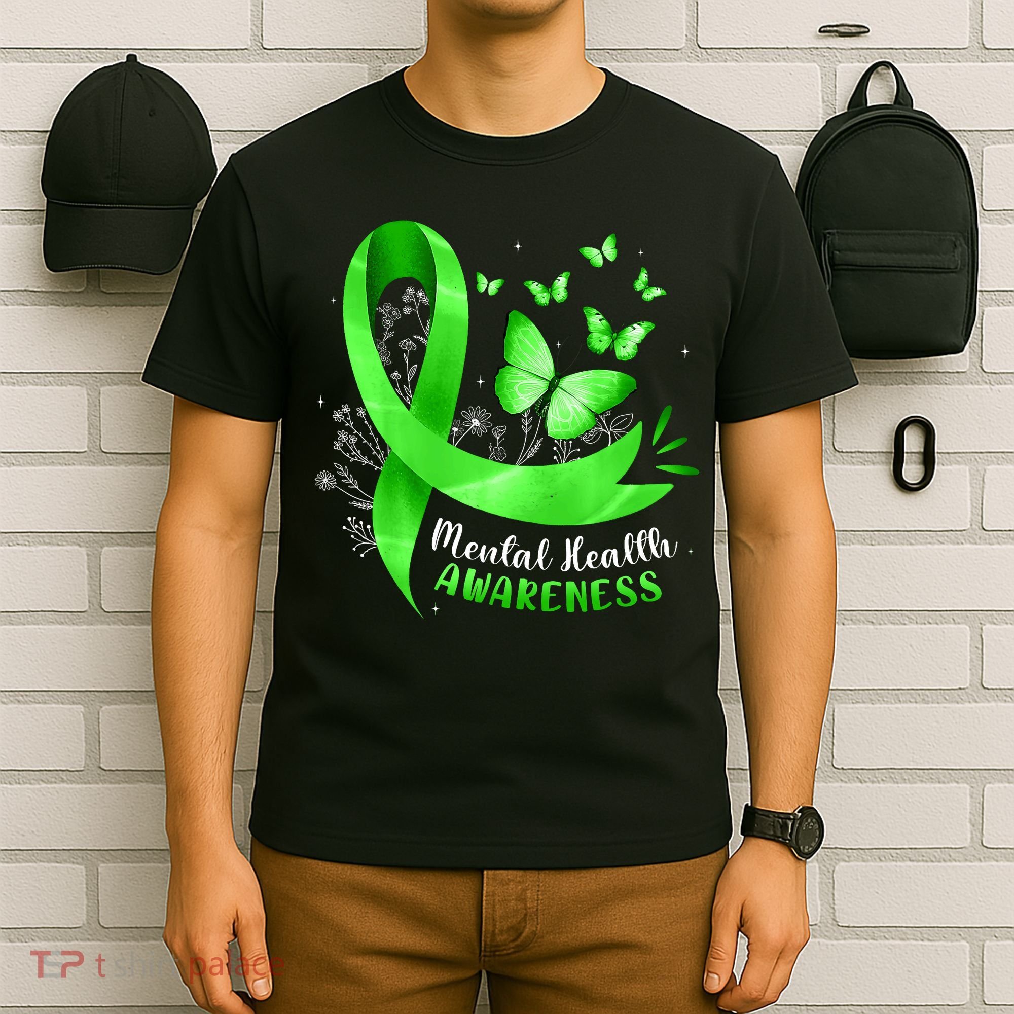 Mental Health Awareness Butterfly Green Ribbon  T-Shirt