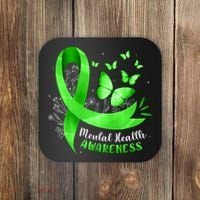 Mental Health Awareness Butterfly Green Ribbon  Coaster thumb 0