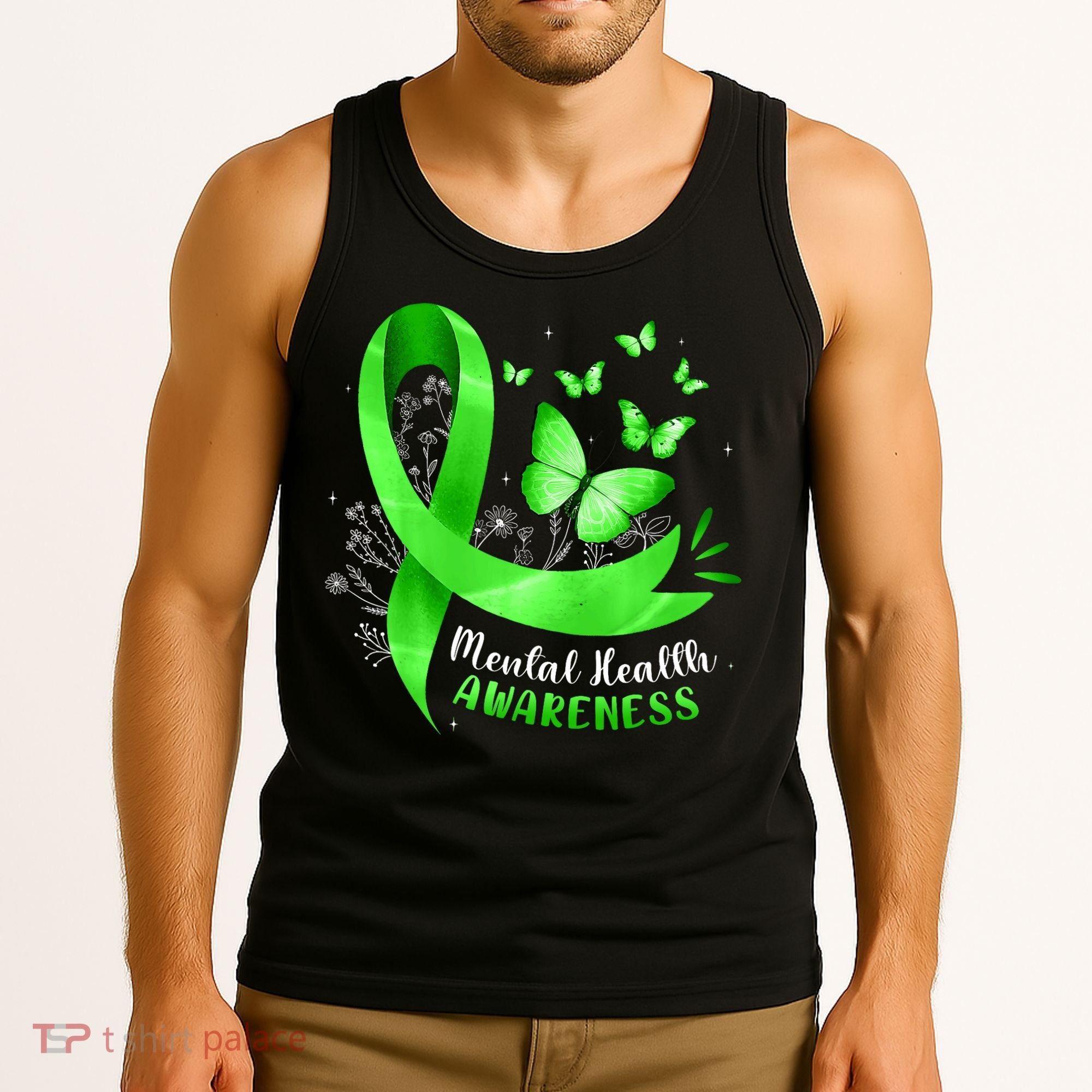 Mental Health Awareness Butterfly Green Ribbon  Tank Top