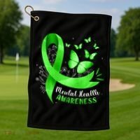 Mental Health Awareness Butterfly Green Ribbon  Golf Towel thumb 1