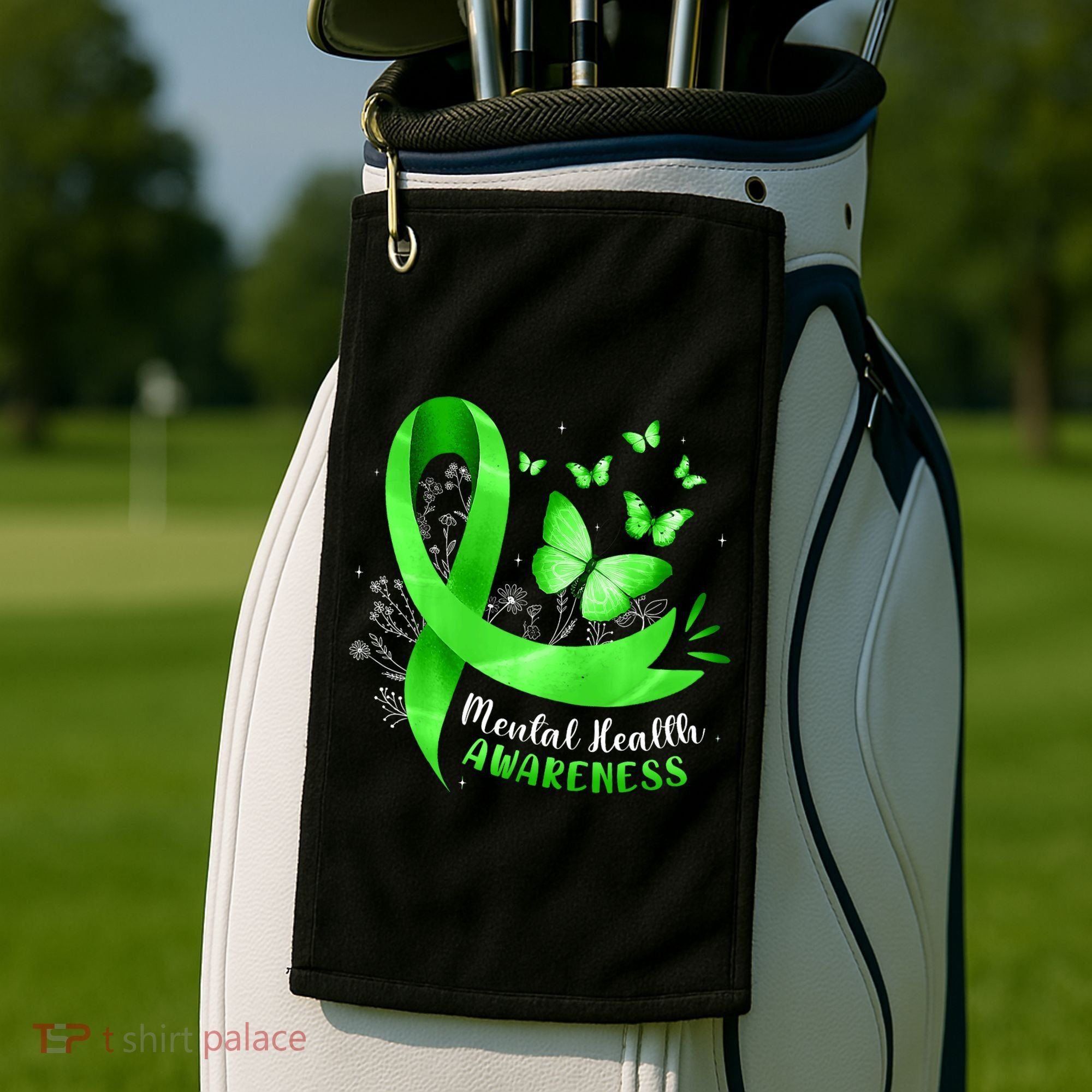 Mental Health Awareness Butterfly Green Ribbon  Golf Towel