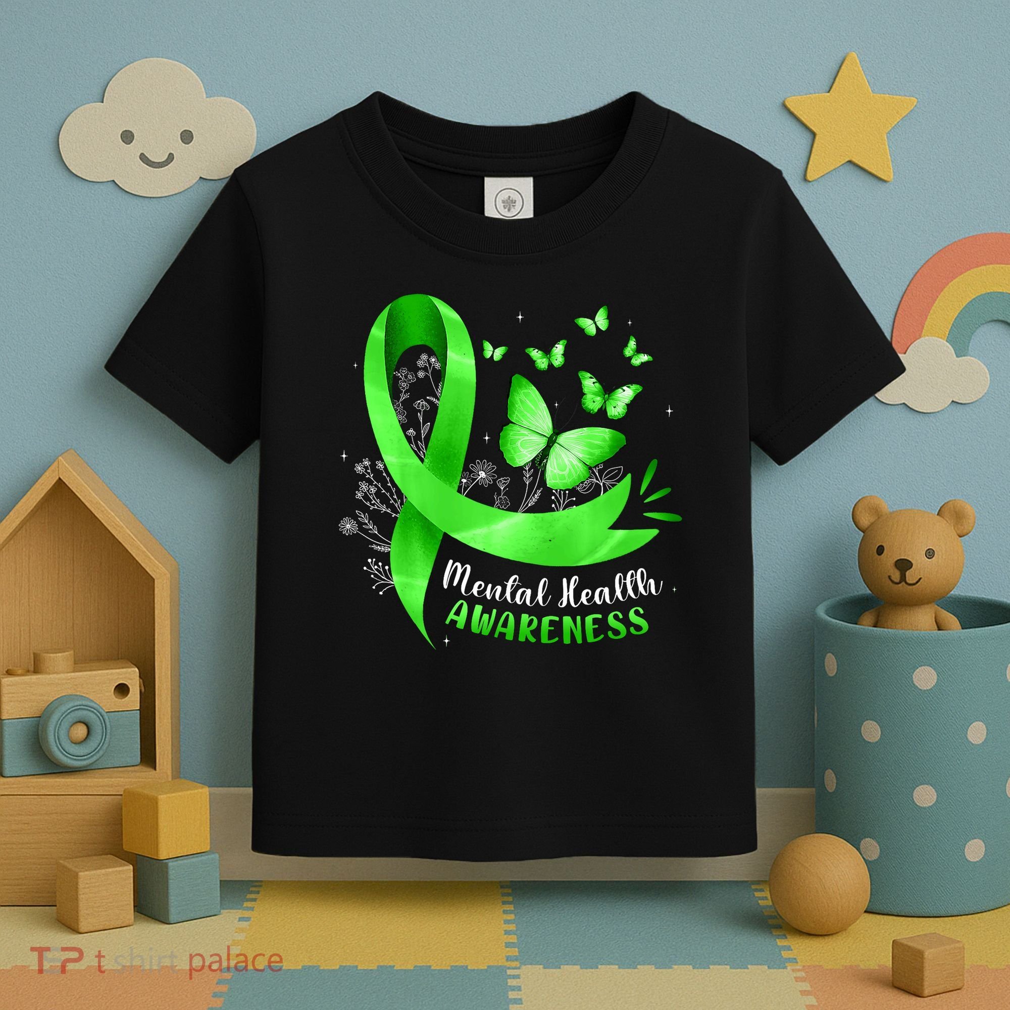 Mental Health Awareness Butterfly Green Ribbon  Toddler T-Shirt