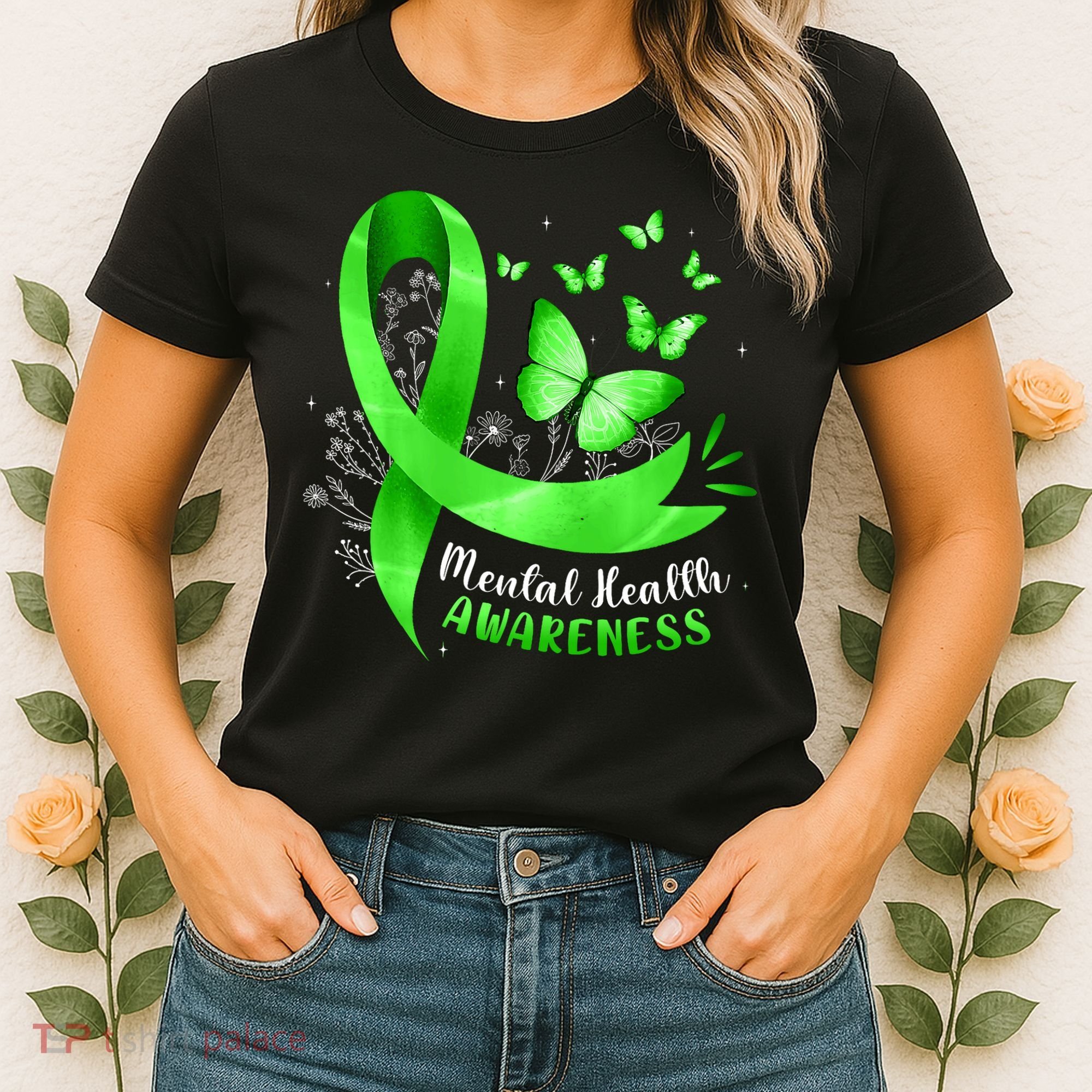 Mental Health Awareness Butterfly Green Ribbon  Women's T-Shirt