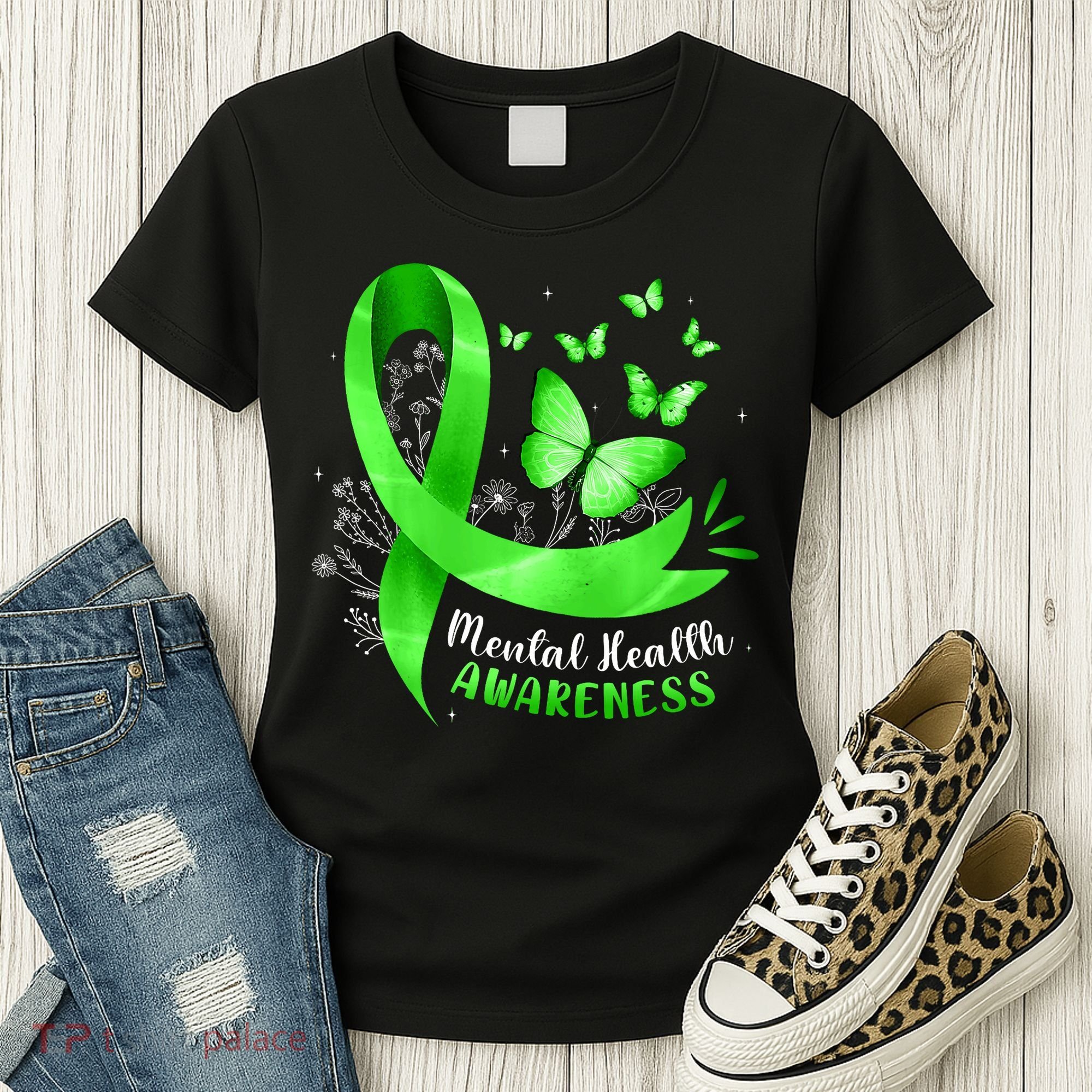 Mental Health Awareness Butterfly Green Ribbon  Women's T-Shirt