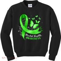 Mental Health Awareness Butterfly Green Ribbon  Kids Sweatshirt thumb 0